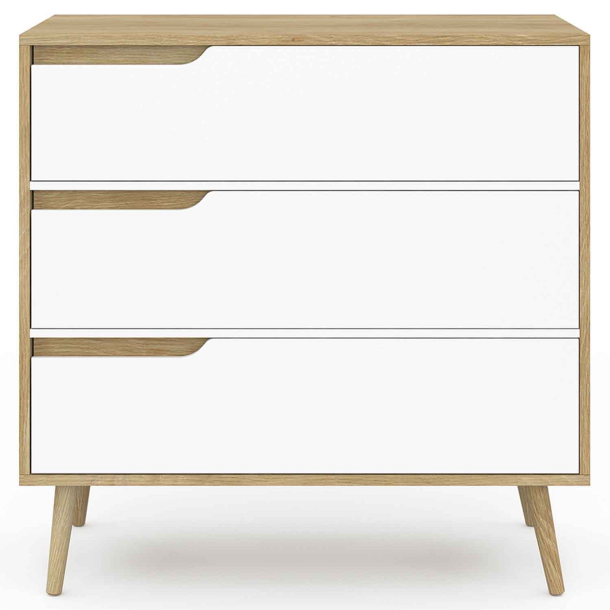 ID MARKET Commode 3 tiroirs HELSINKI 80 cm scandinave bois et blanc