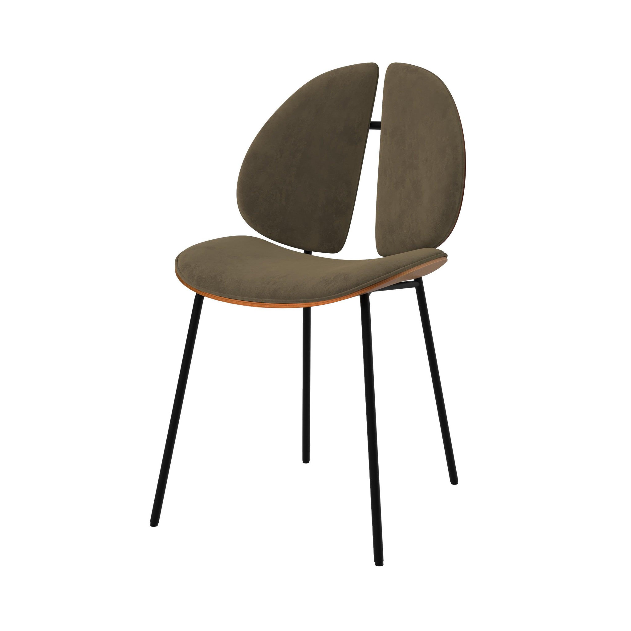 MAISON PAVANE Chaise en velours kaki et bois de noyer-coccinelle