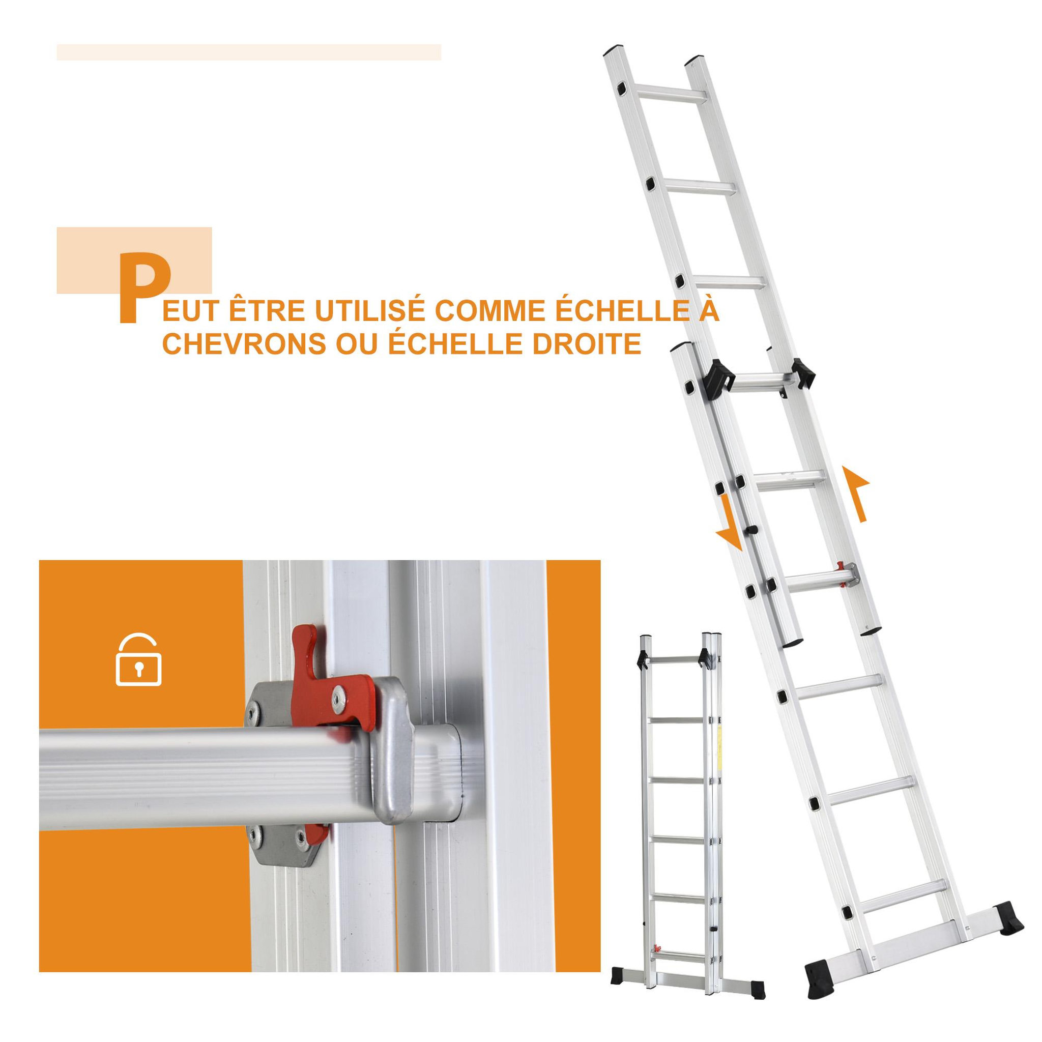 Voir la diapositive 5 : HOMCOM Échelle multifonction pliable aluminium 2 positions 2,49 m 10 échelons certification nf en131 max. 150 kg