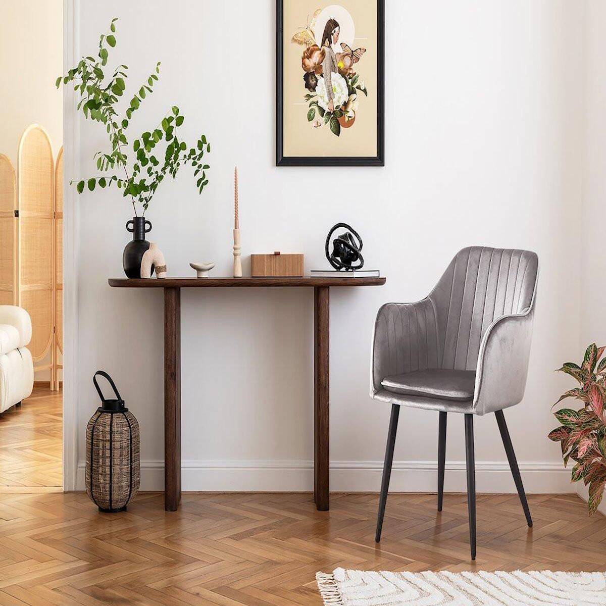 Habitat et Jardin Lot de 2 chaises  Velma  en velours avec accoudoirs - Gris