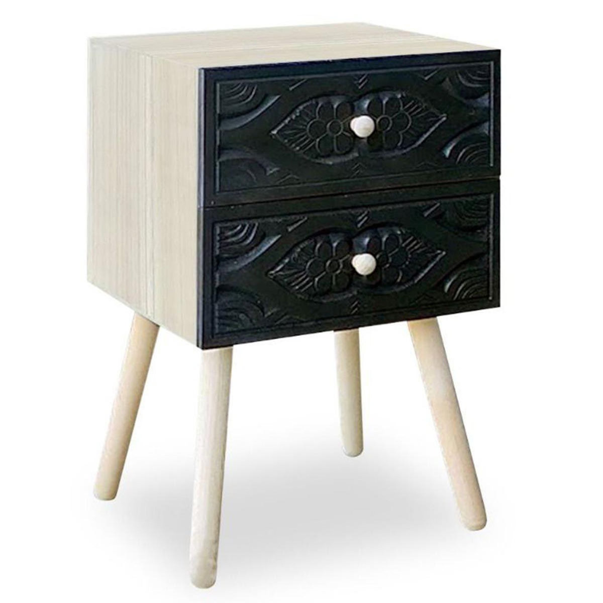 Paris Prix Table de Chevet 2 Tiroirs  Tomina  42cm Noir
