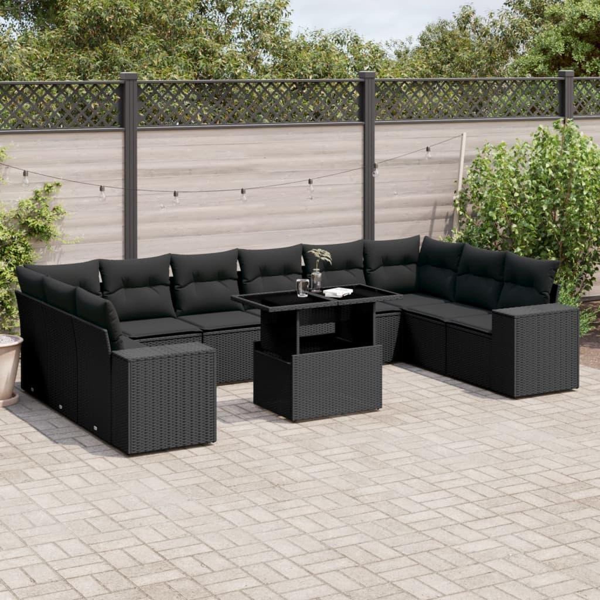 VIDAXL Salon de jardin 11 pcs avec coussins noir resine tressee