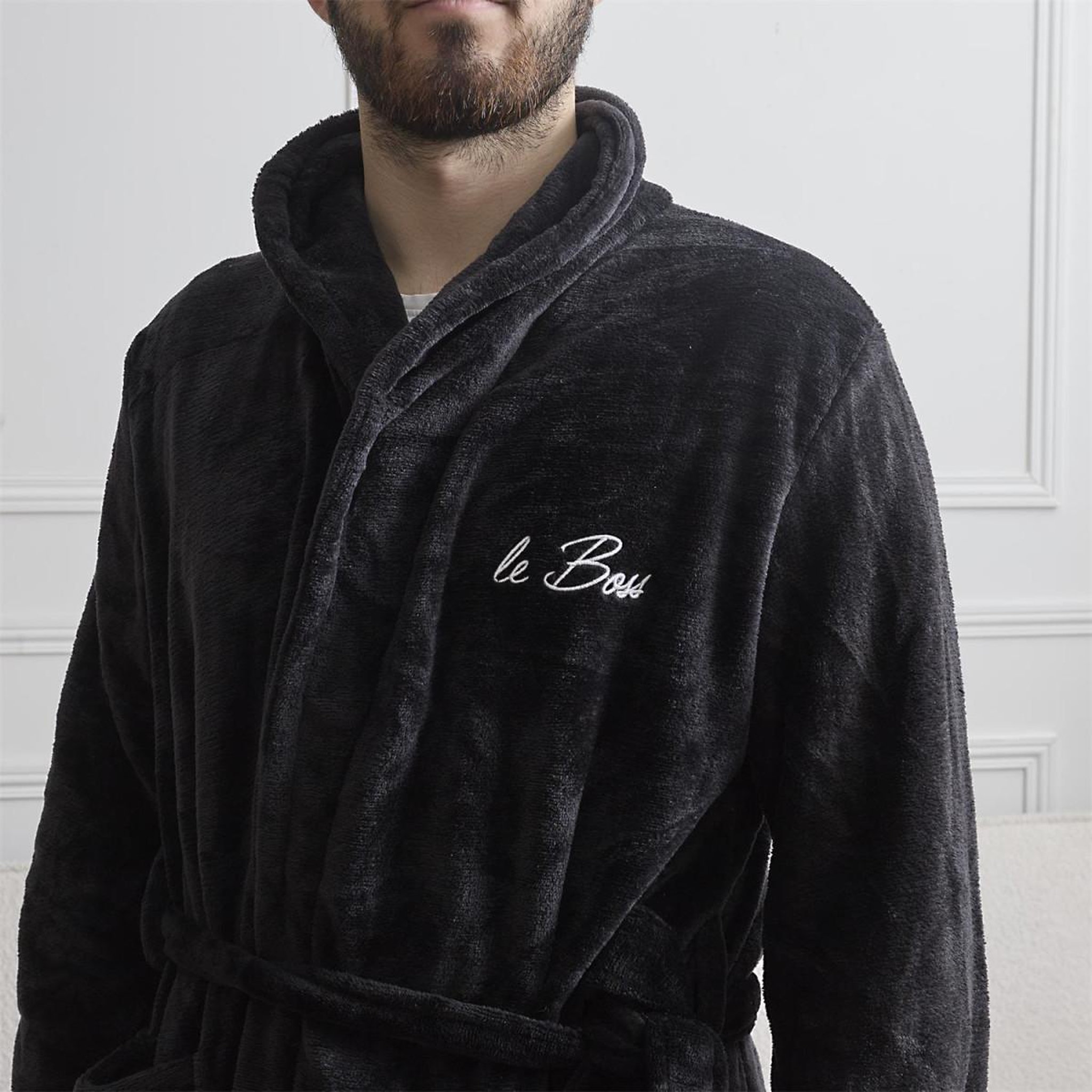 Voir la diapositive 2 : The concept Factory Robe de chambre polaire  le boss  noir