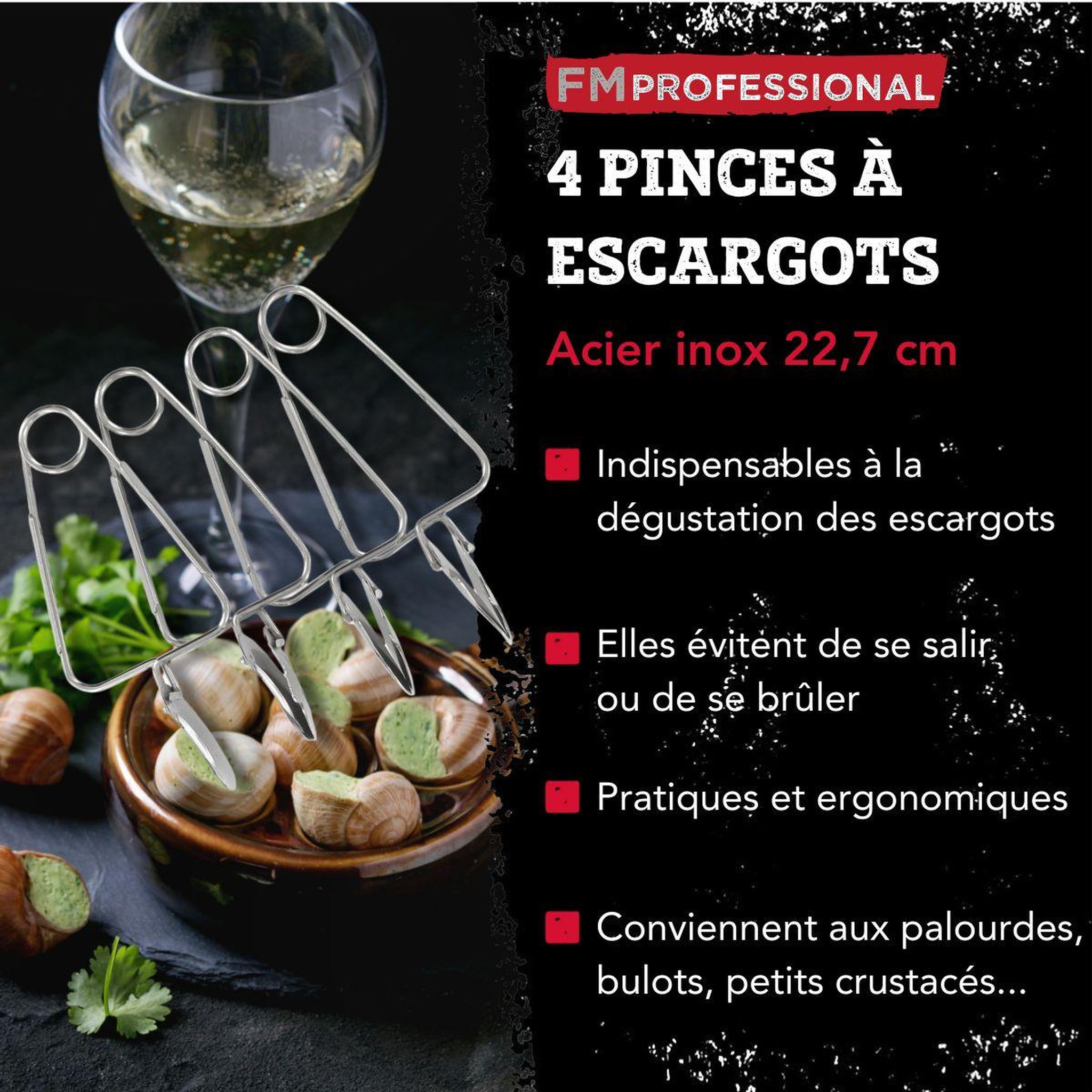 Voir la diapositive 3 : FM PROFESSIONAL Lot de 4 pinces à escargot FM Professional