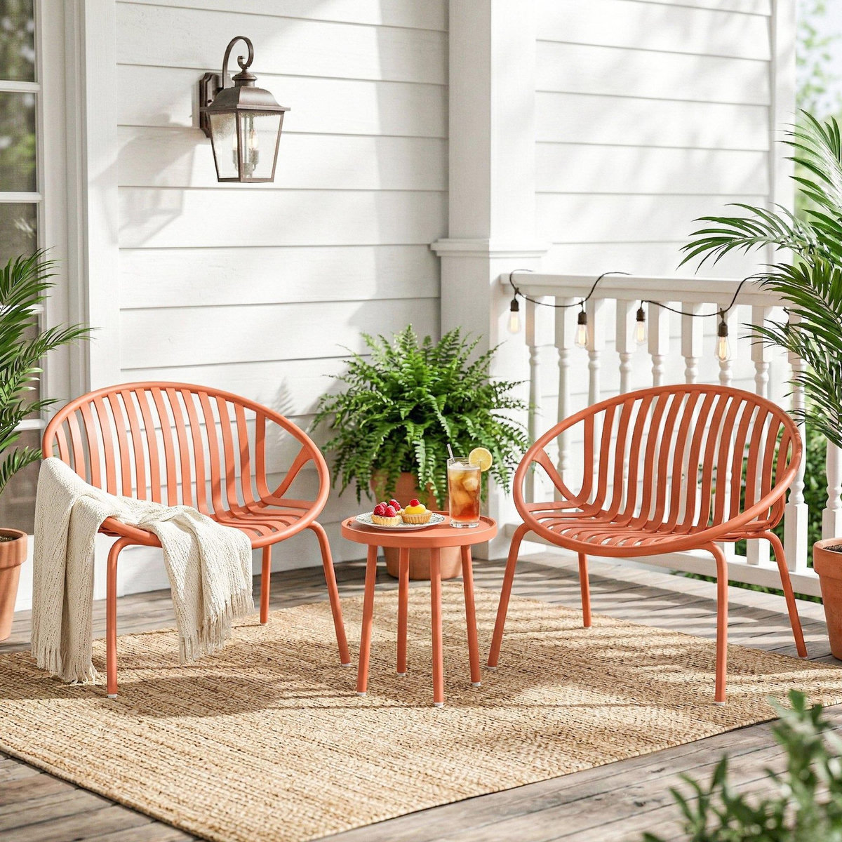 OUTSUNNY Salon de jardin design vintage 3 pièces 2 places brique