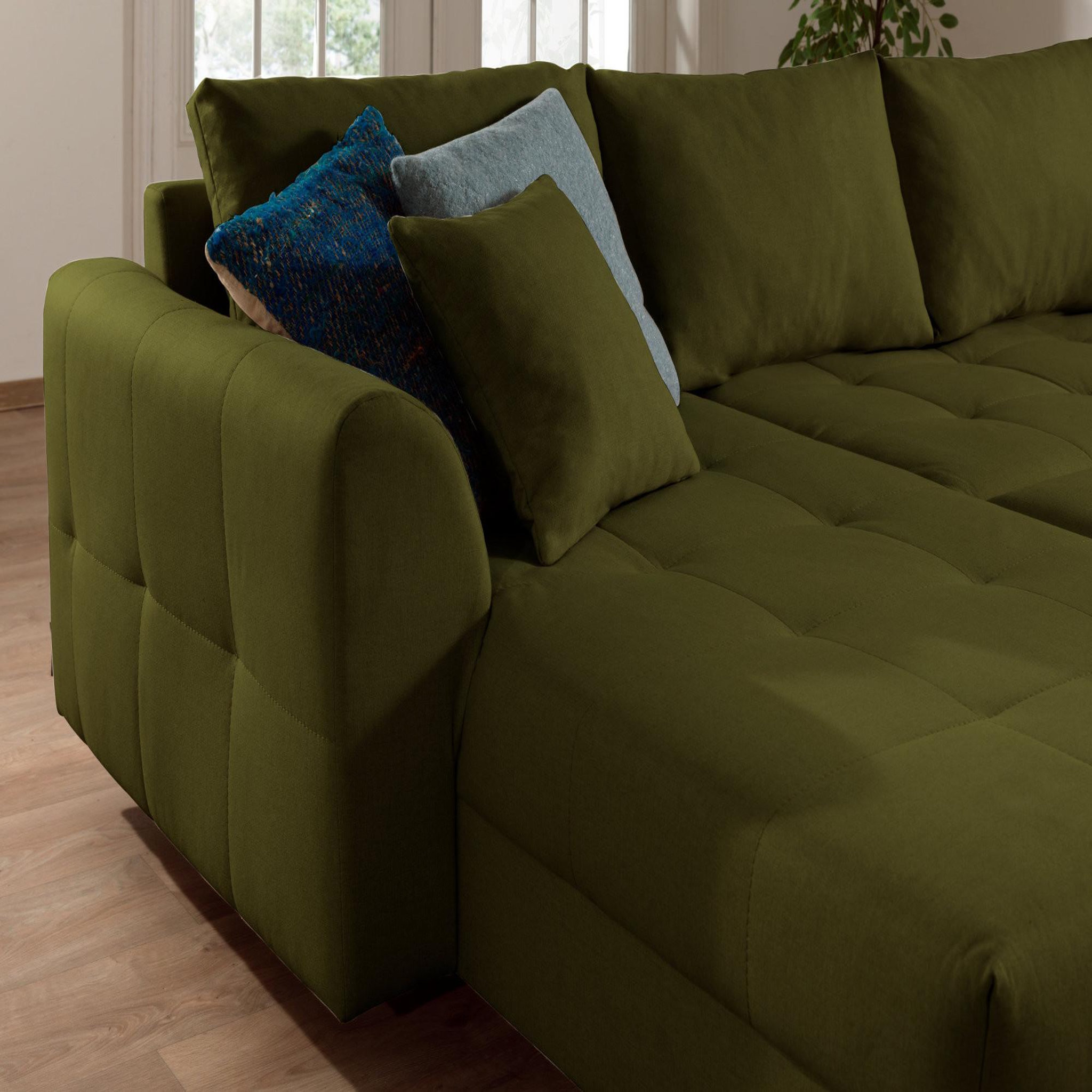 Voir la diapositive 5 : LISA DESIGN Rune - canapé panoramique - avec pouf d'appoint - 7 places - style scandinave - droit