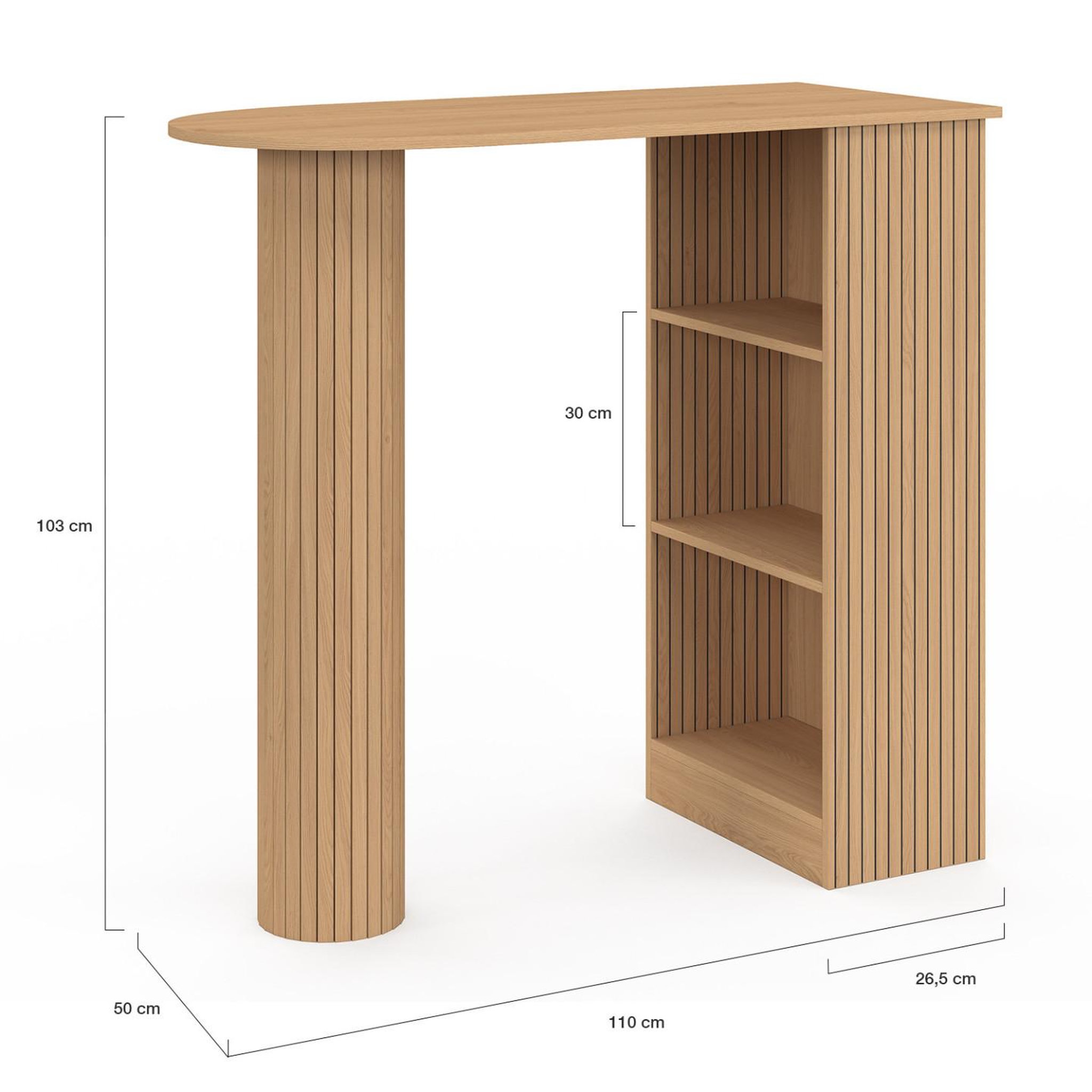 Voir la diapositive 5 : ID MARKET Table de bar juliette 2 à 4 personnes effet lattes tasseau bois