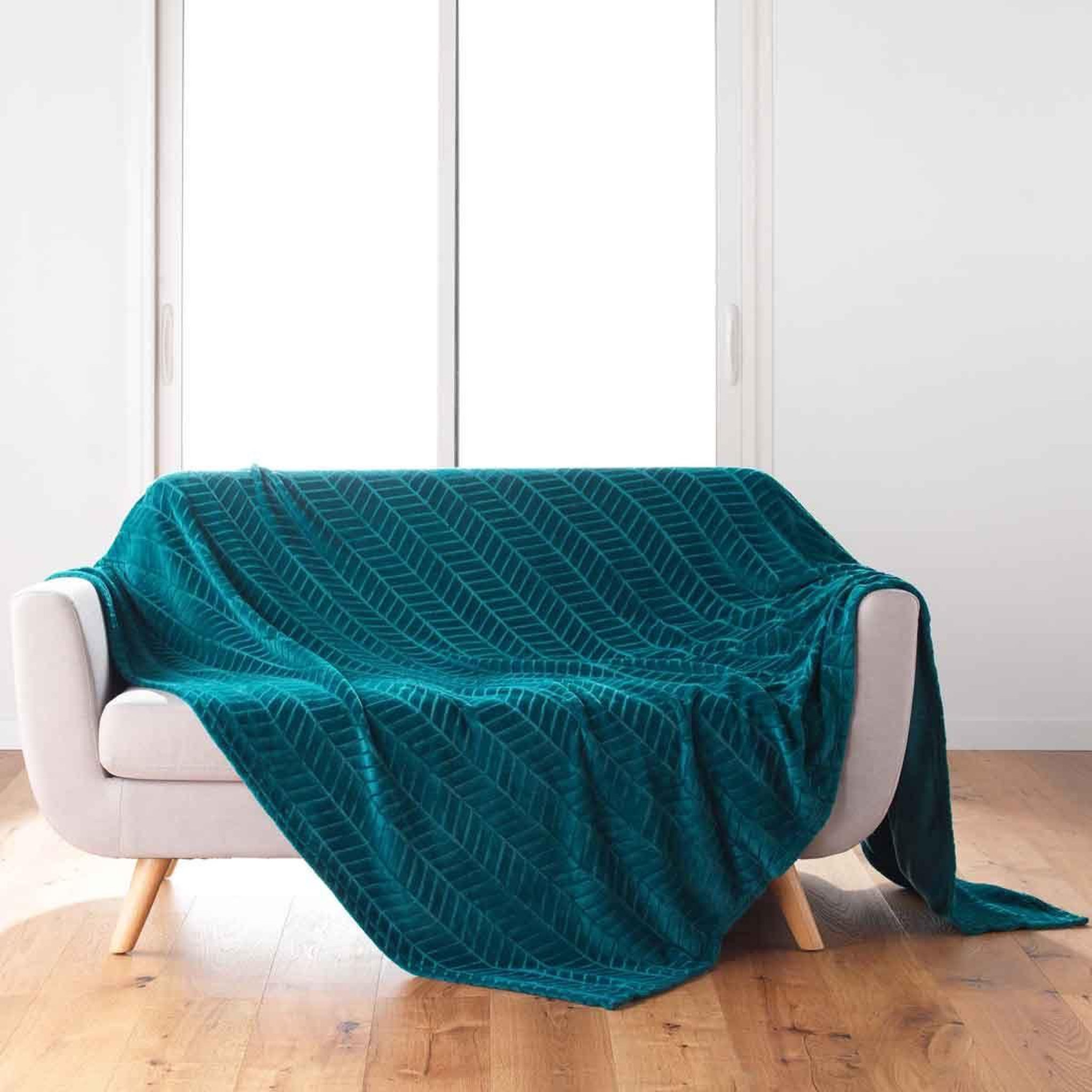 Douceur d'Intérieur Plaid flanelle uni  arya  180x220cm bleu