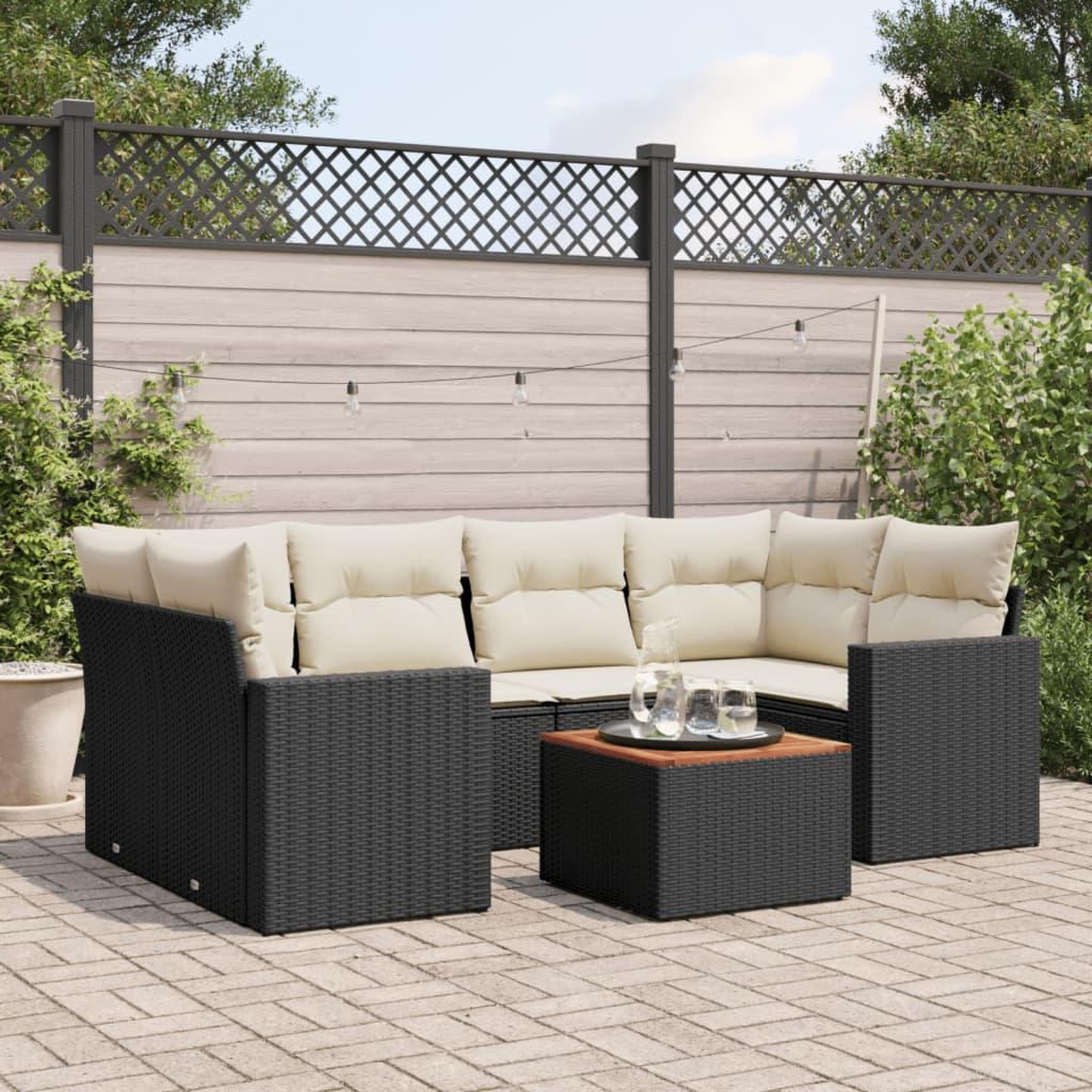 VIDAXL Salon de jardin 7 pcs avec coussins noir resine tressee