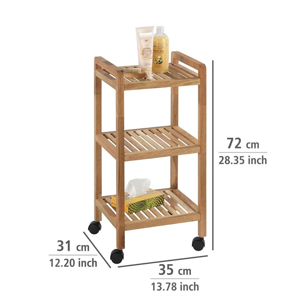 Wenko Desserte à roulettes en bambou Norway - L. 35 x H. 71 cm - Marron