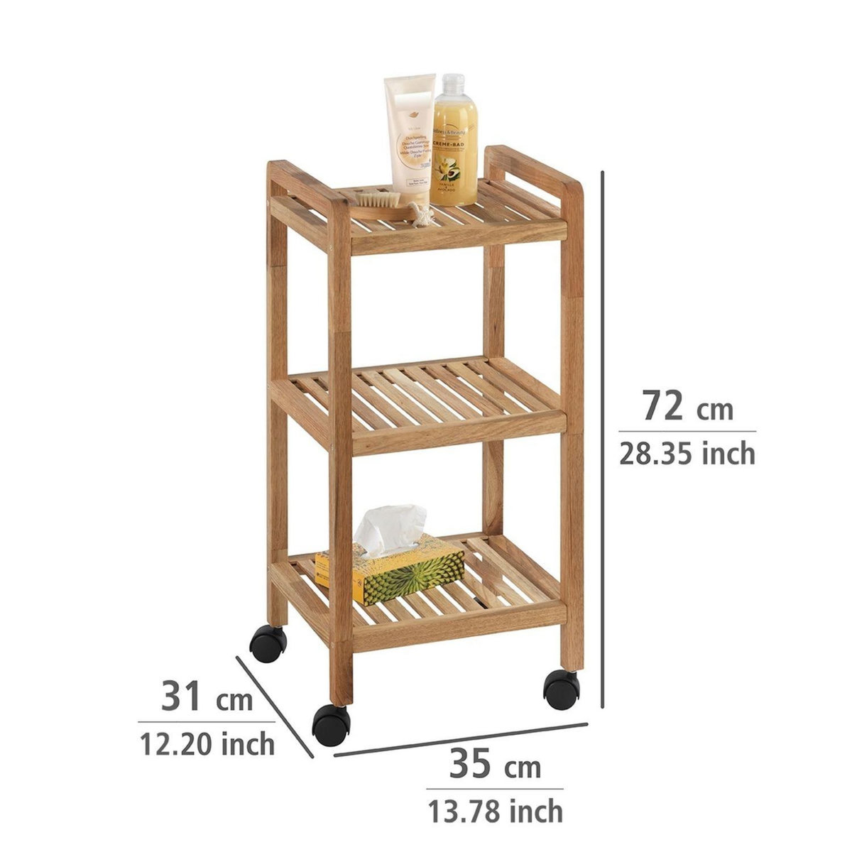 Wenko Desserte à roulettes en bambou Norway - L. 35 x H. 71 cm - Marron
