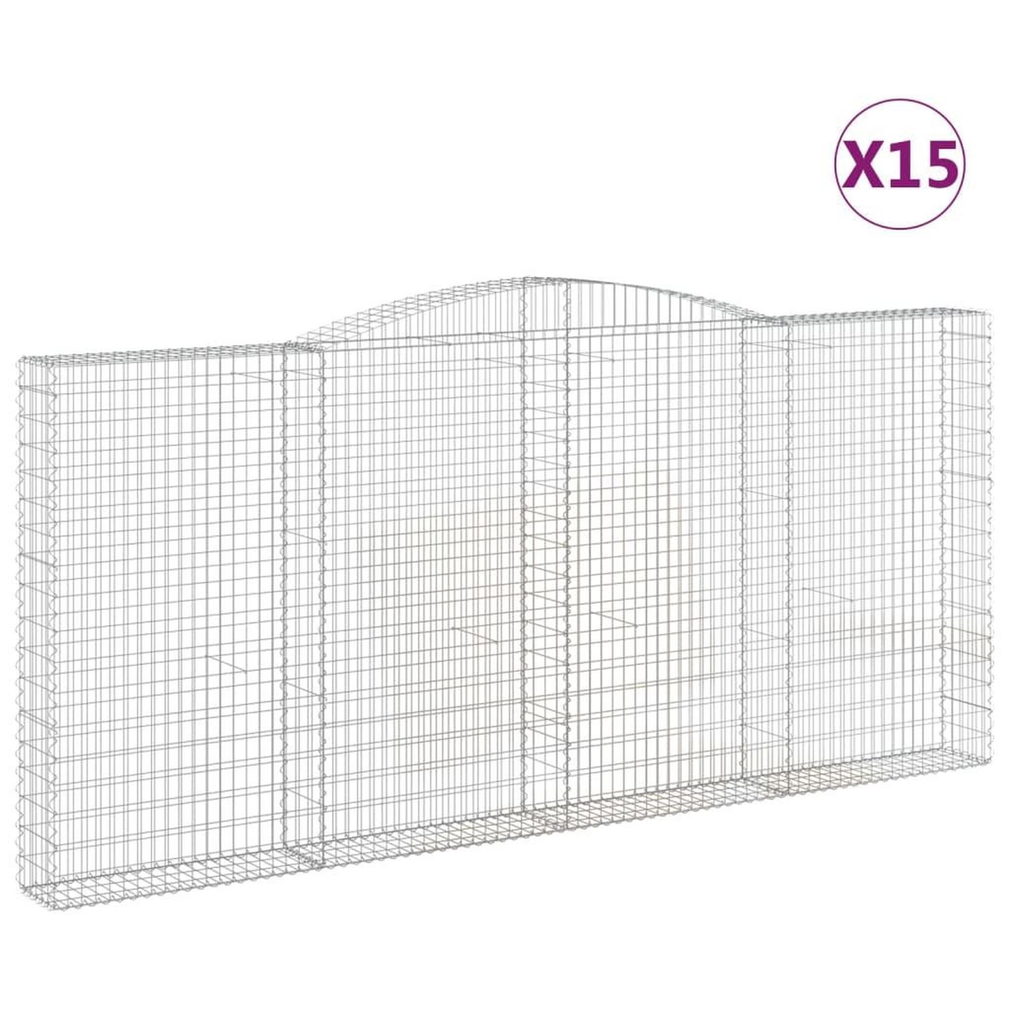 Voir la diapositive 2 : VIDAXL Paniers a gabions arques 15 pcs 400x30x180/200 cm Fer galvanise