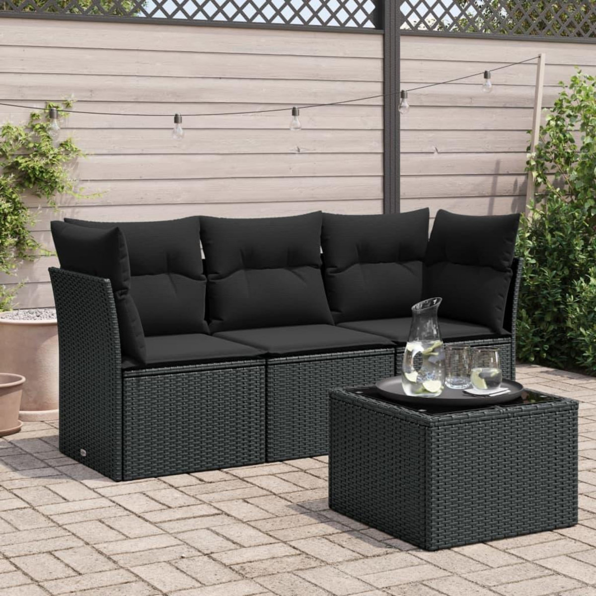 VIDAXL Salon de jardin 4 pcs avec coussins noir resine tressee