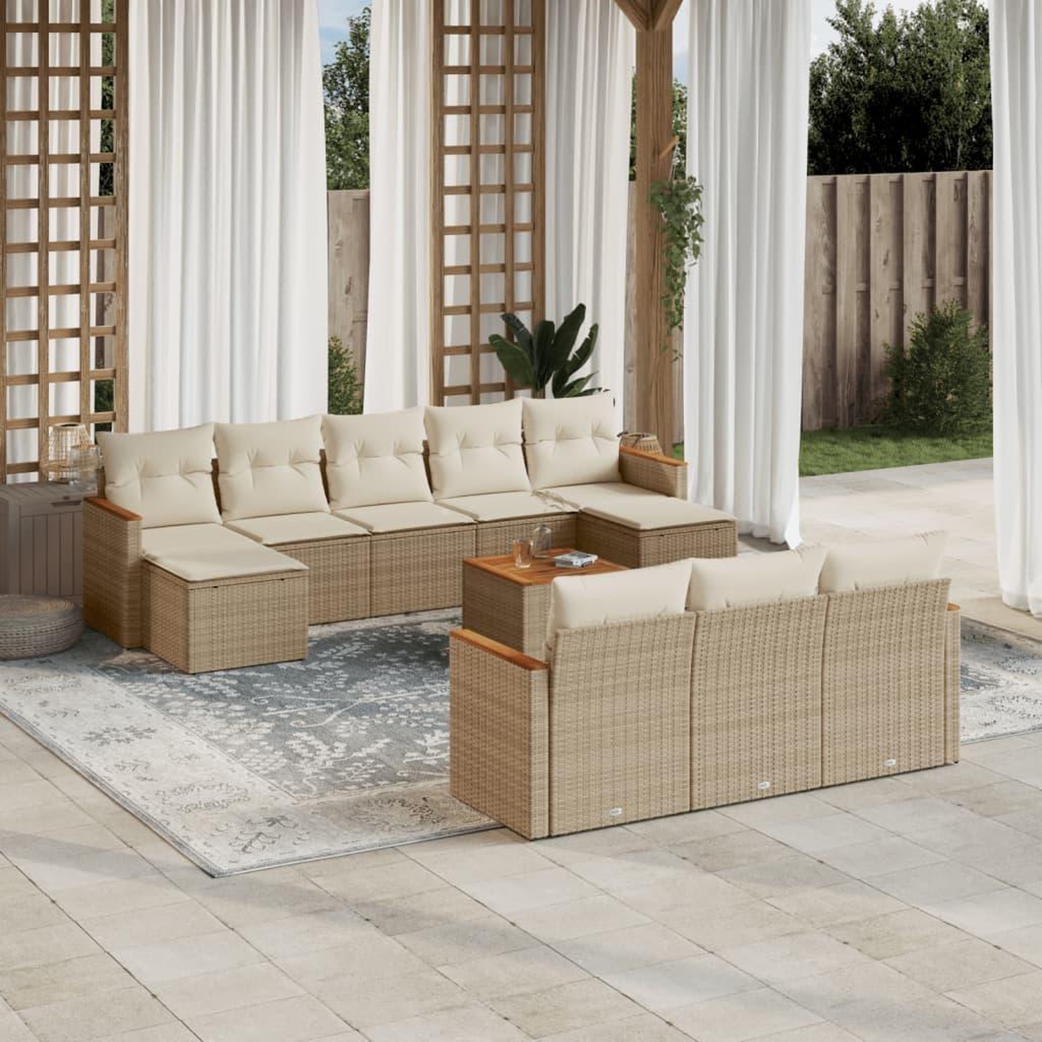 VIDAXL Salon de jardin 11 pcs avec coussins beige resine tressee