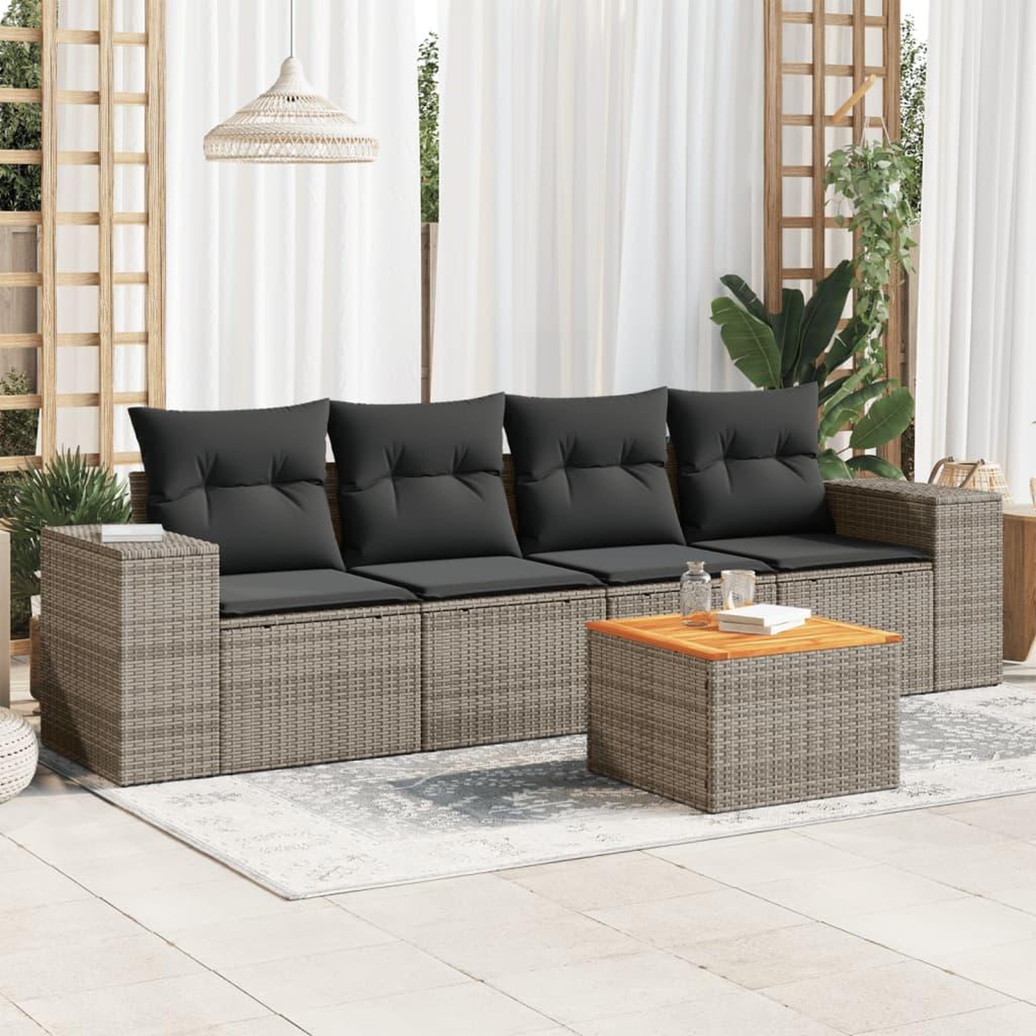 VIDAXL Salon de jardin 5 pcs avec coussins gris resine tressee