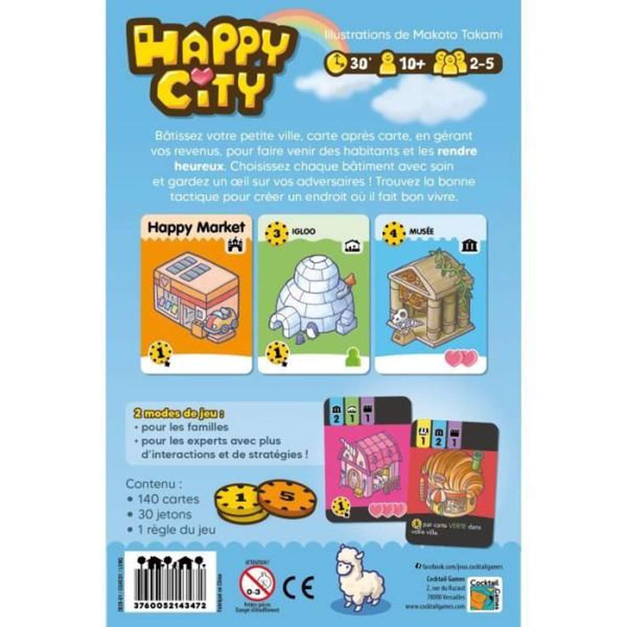 Voir la diapositive 2 : Asmodee Cocktail games - happy city - as d'or 2022 - jeu de société - a partir de 10 ans - 2 a 5 joueurs - 30 minutes