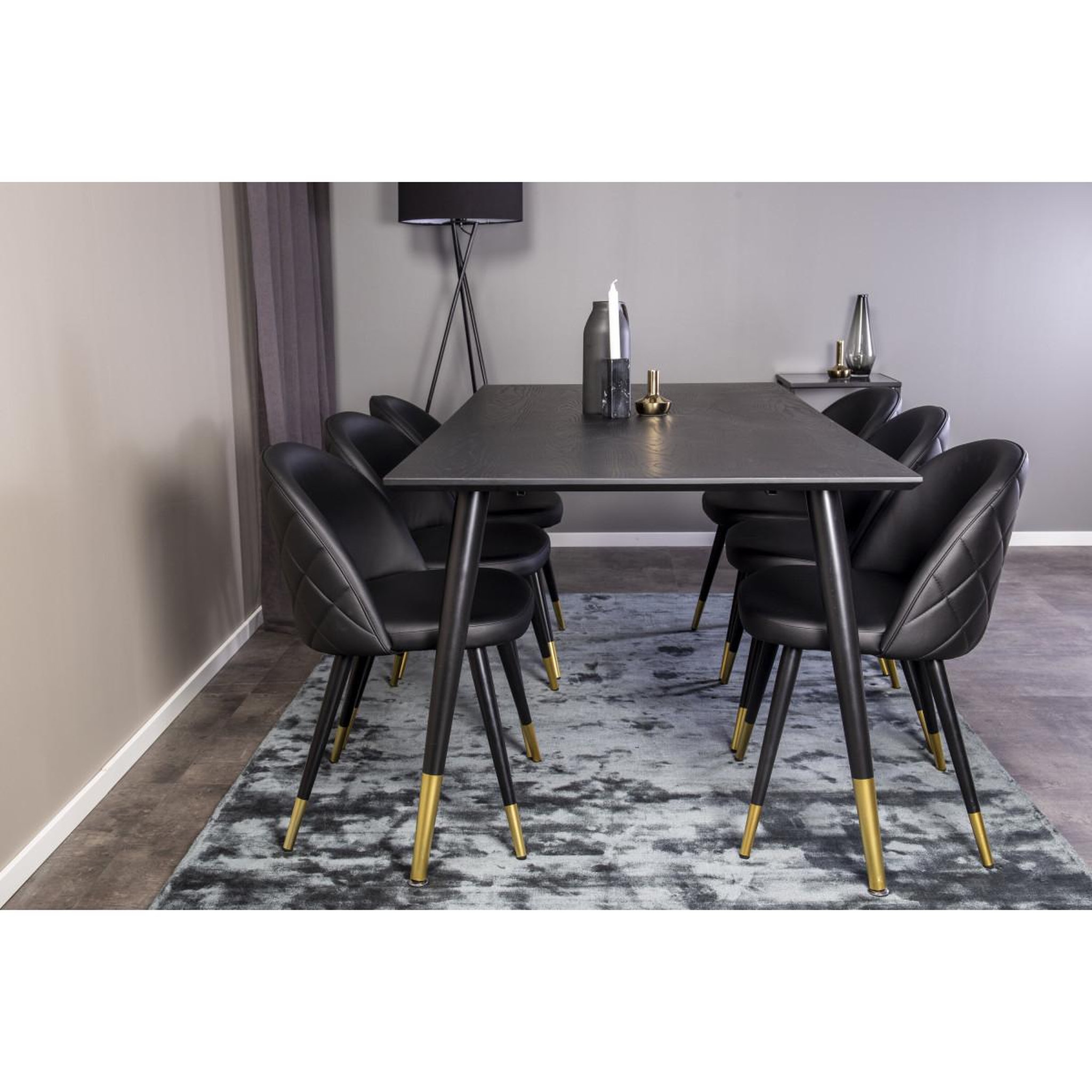 Voir la diapositive 5 : Paris Prix Ensemble table à manger design & 6 chaises  dipp & velvet  180cm noir
