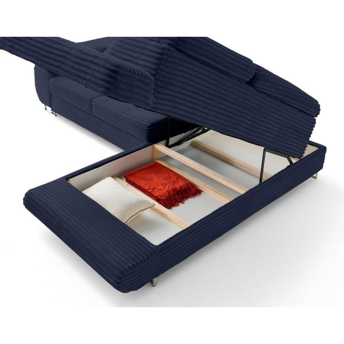 LISA DESIGN Zaria - canapé d'angle droit 5 places convertible avec coffre et têtières en velours côtelé grosses côtes