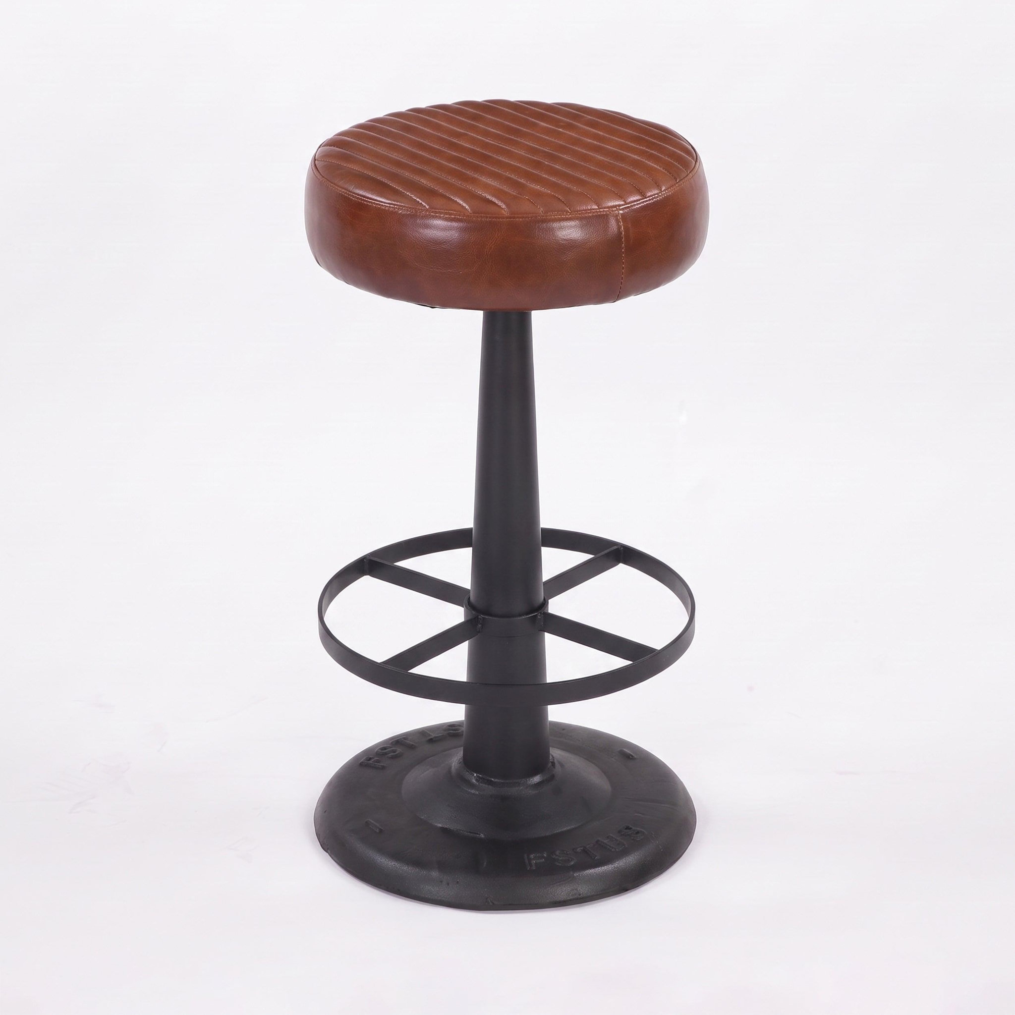 Voir la diapositive 2 : MAISON PAVANE Tabouret pour îlot central 65 cm en cuir de buffle marron foncé-lucien