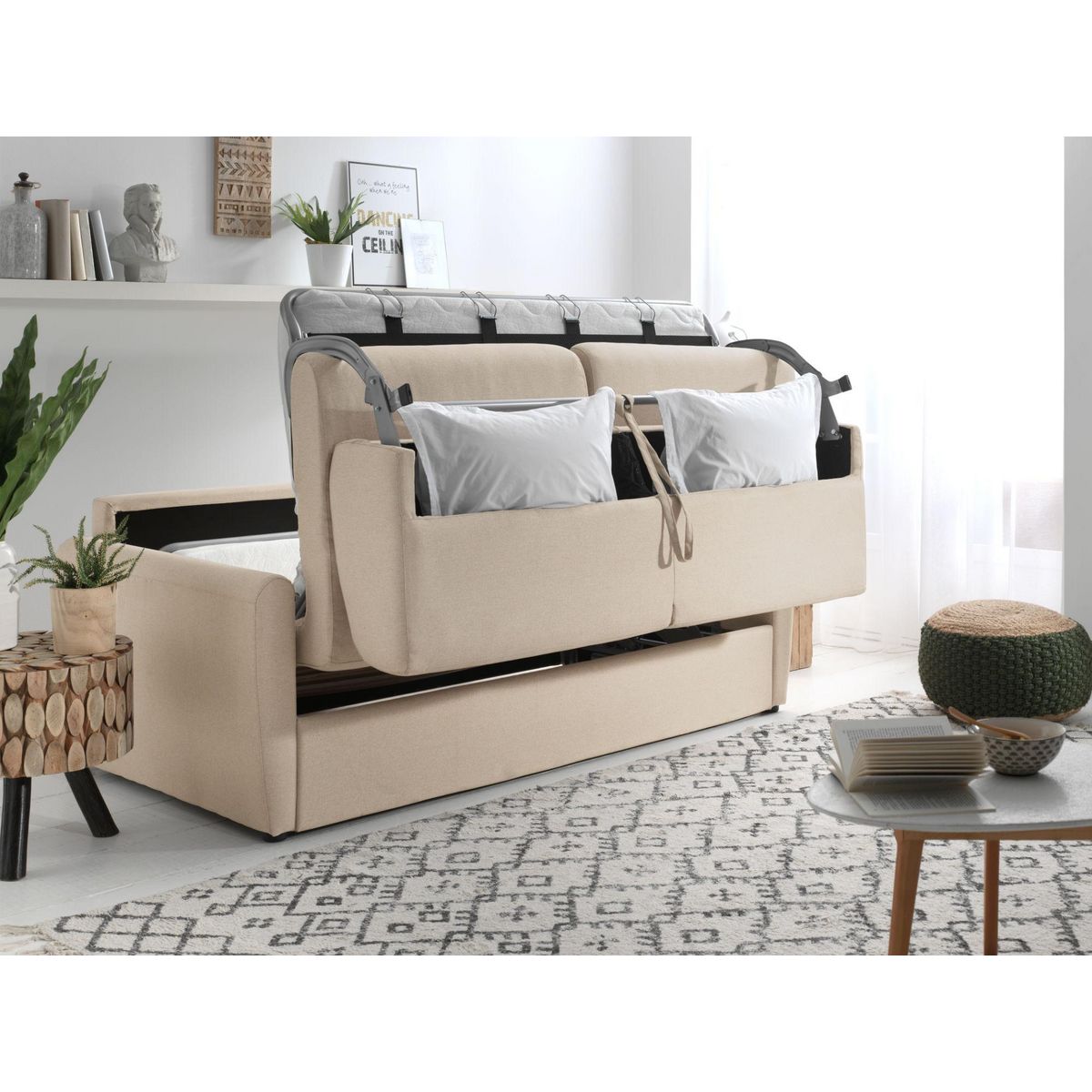 LISA DESIGN Ari - canapé 3 places convertible express couchage quotidien 140 cm matelas 12 cm en tissu