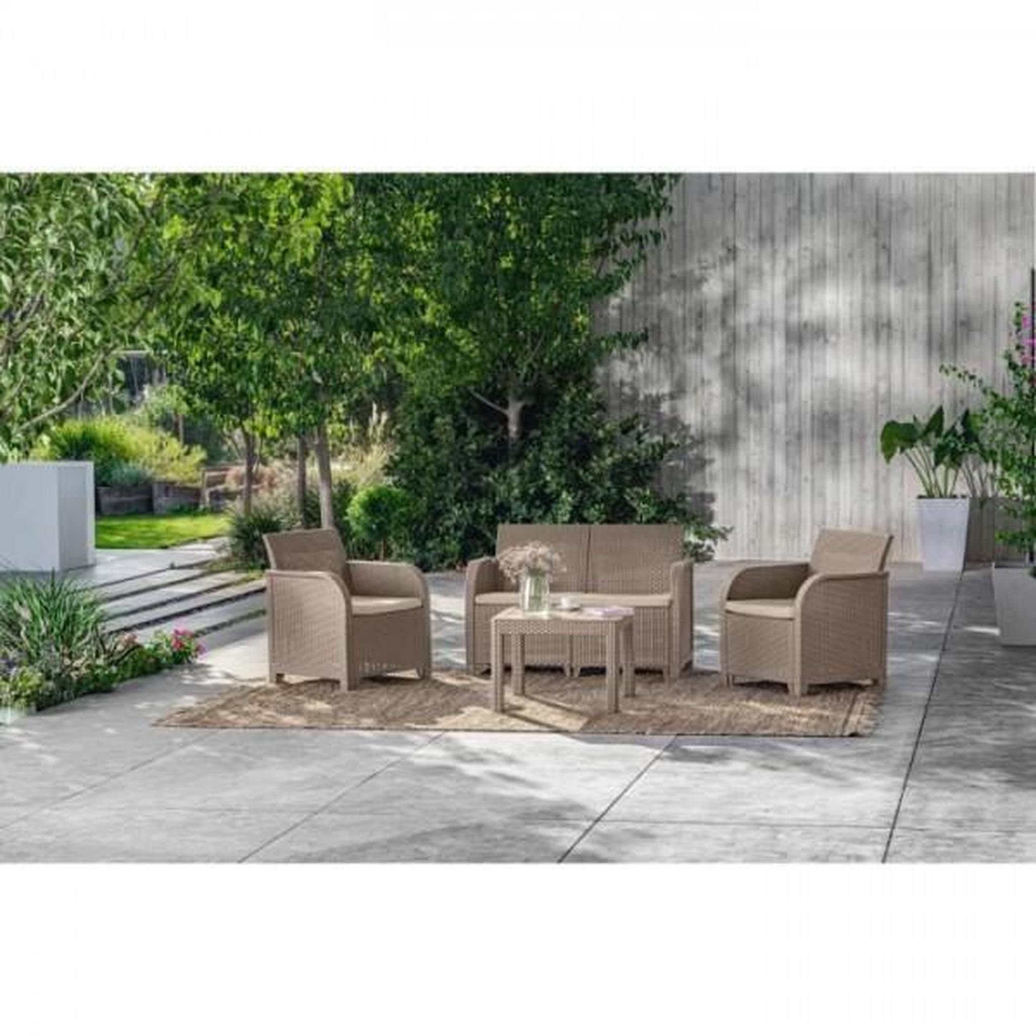 Voir la diapositive 2 : ALLIBERT by KETER Salon de jardin - en résine imitation rotin tressé - Allibert by KETER - 4 personnes - SanRemo - Cappuccino