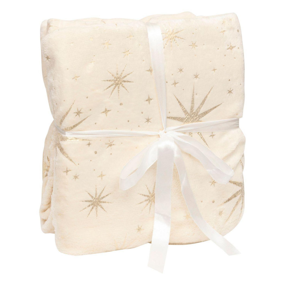 FEERIC LIGHT & CHRISTMAS Plaid de Noël motifs étoiles dorées - 130 x 180 cm - Ivoire