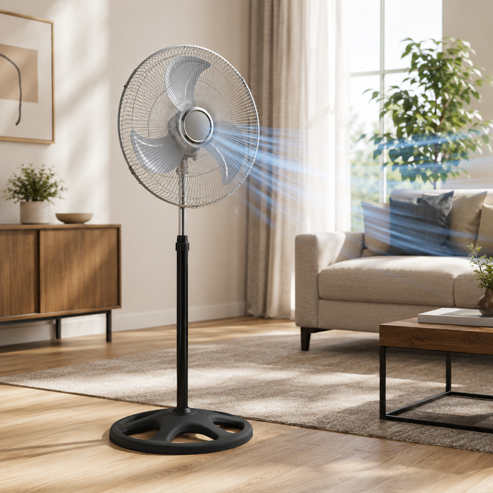 Voir la diapositive 3 : Ventilateur modulable 3-en-1 (pied, bureau, sol) 45 cm – métal 55w