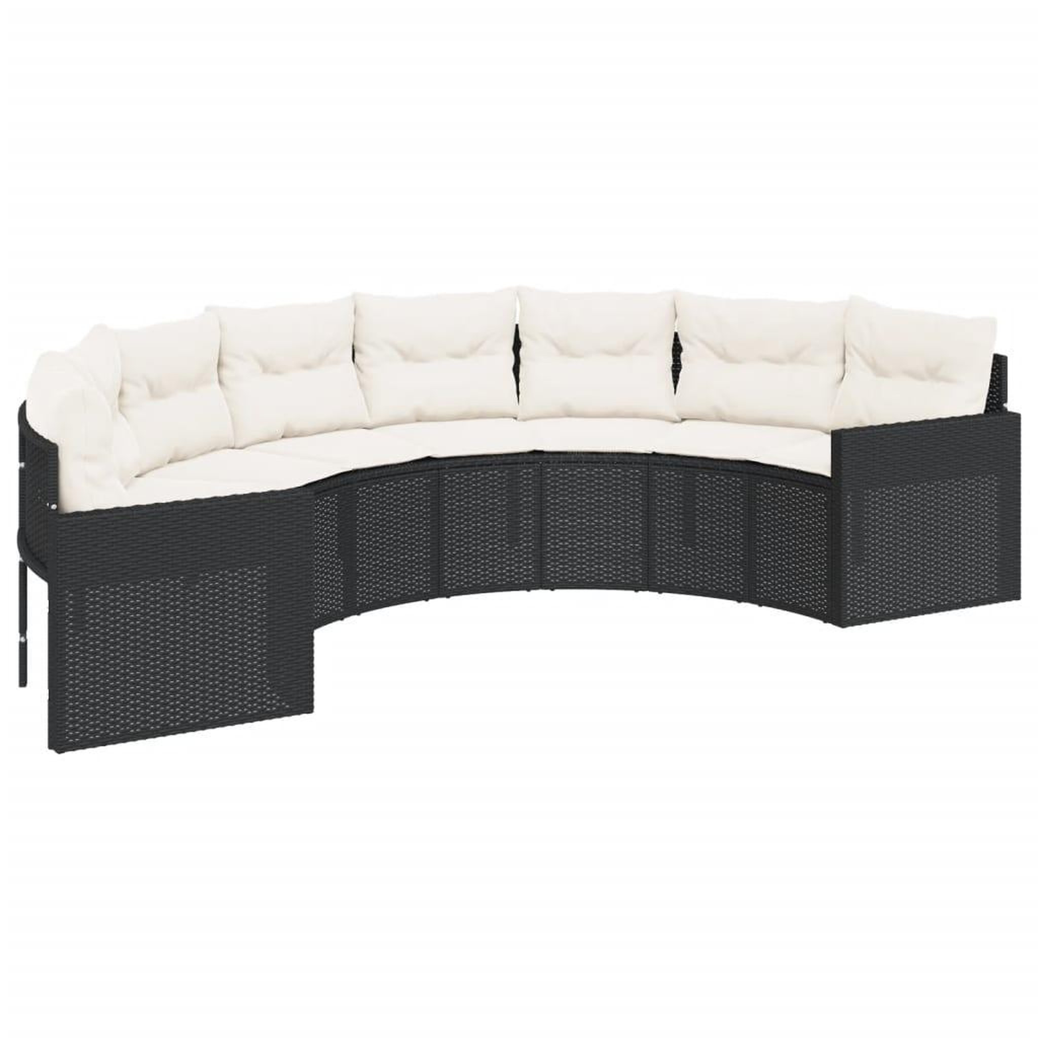 Voir la diapositive 4 : VIDAXL Canape de jardin table coussins demi-rond noir resine tressee