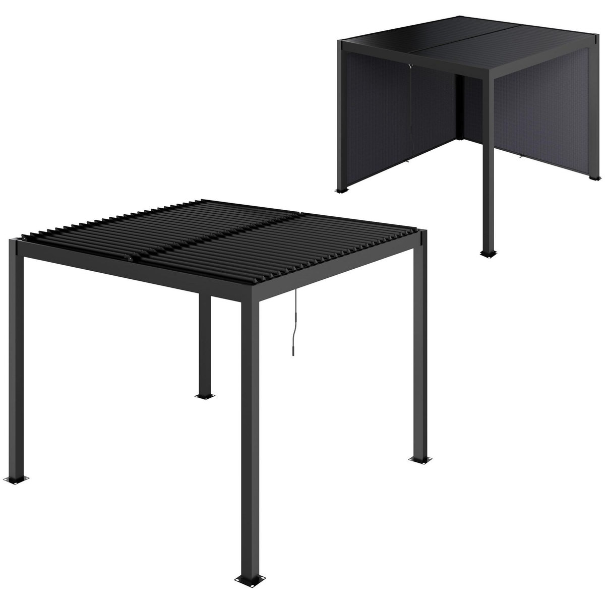 OUTSUNNY Pergola bioclimatique en alu 3 x 3 m - lames orientables 2 parties indépendantes, 2 stores latéraux - anthracite