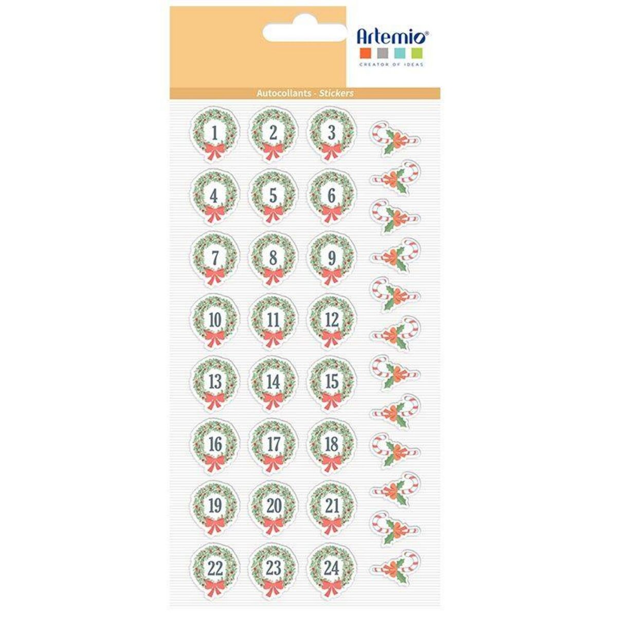 Artemio 36 stickers ronds calendrier de l'Avent - couronnes