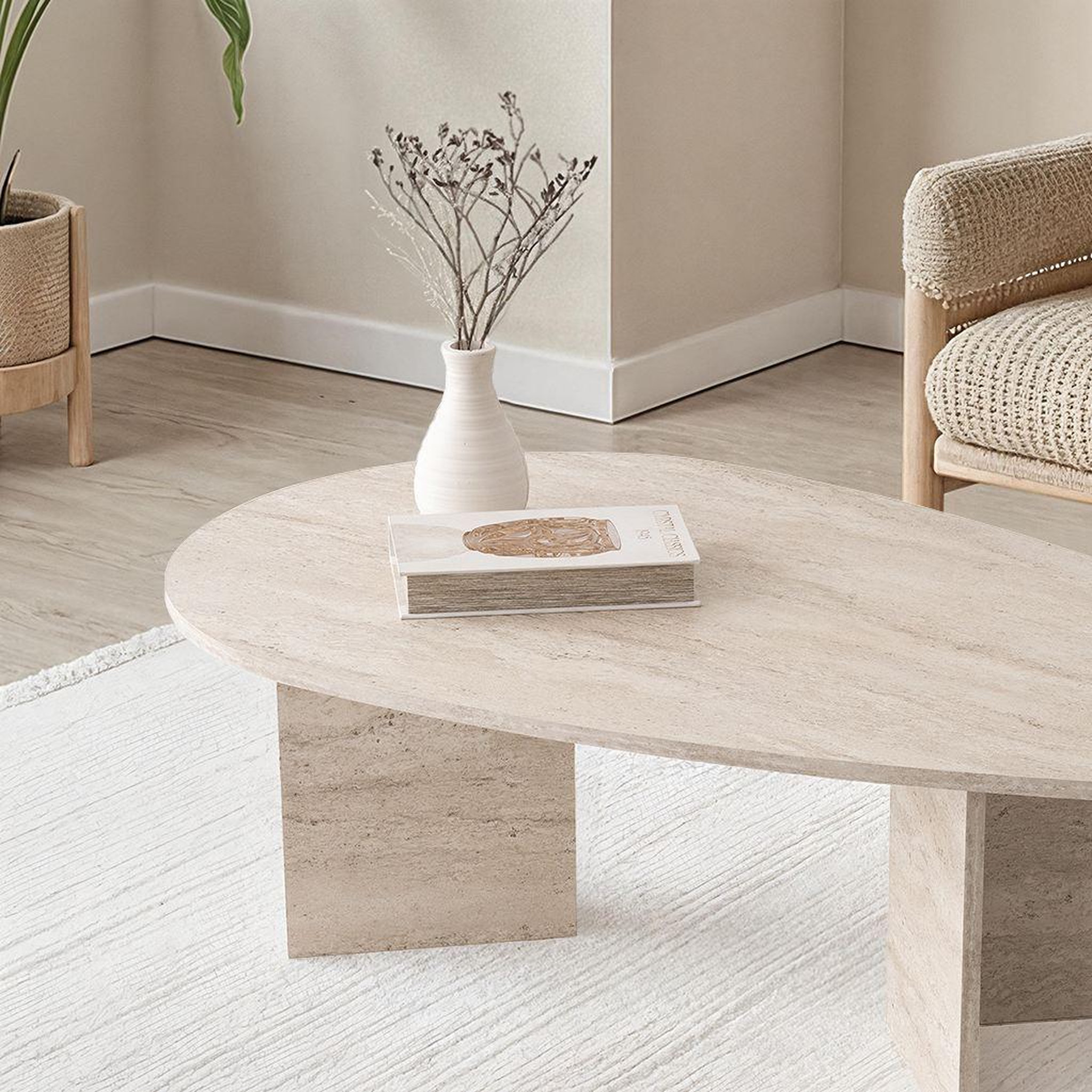 Voir la diapositive 3 : Habitat et Jardin Table basse en bois  flap  139,5 x 79,5 x 42 cm - travertin