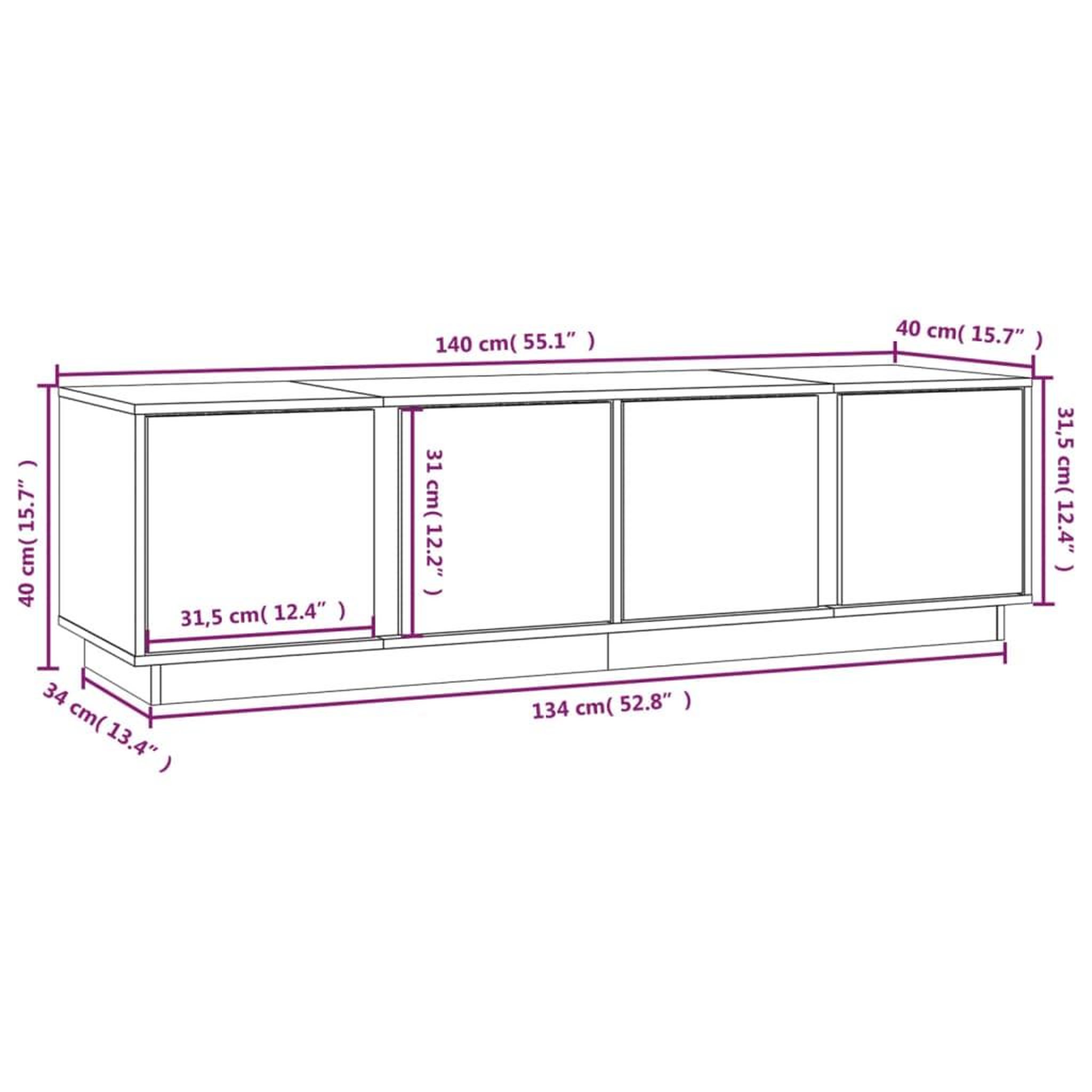 Voir la diapositive 6 : VIDAXL Meuble TV Blanc 140x40x40 cm Bois de pin massif