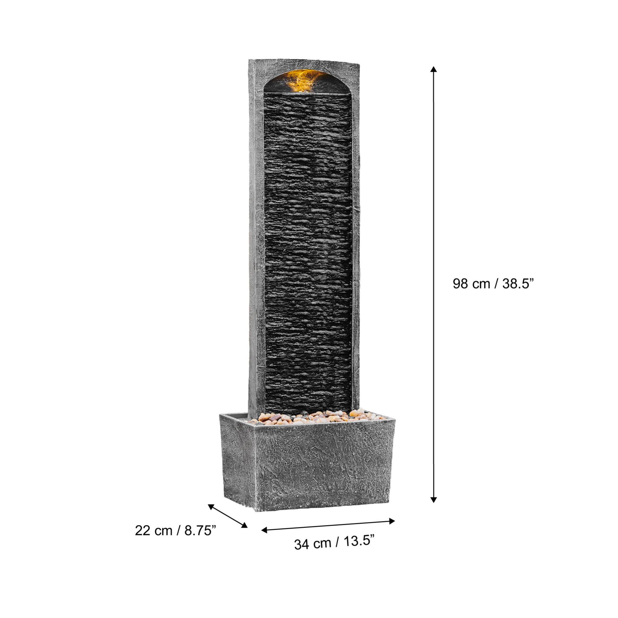 Voir la diapositive 5 : TEAMSON HOME Fontaine cascade LED extérieure 98 cm, façade texturée et galets