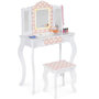 Voir la diapositive 1 : ID MARKET Coiffeuse enfant ROZA LED blanche et rose avec 3 miroirs et tabouret