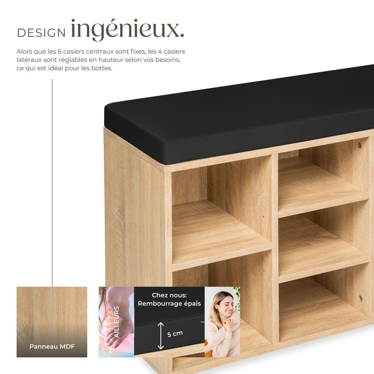 tectake Meuble à chaussures pour 10 paires de chaussures noir/marron chêne clair