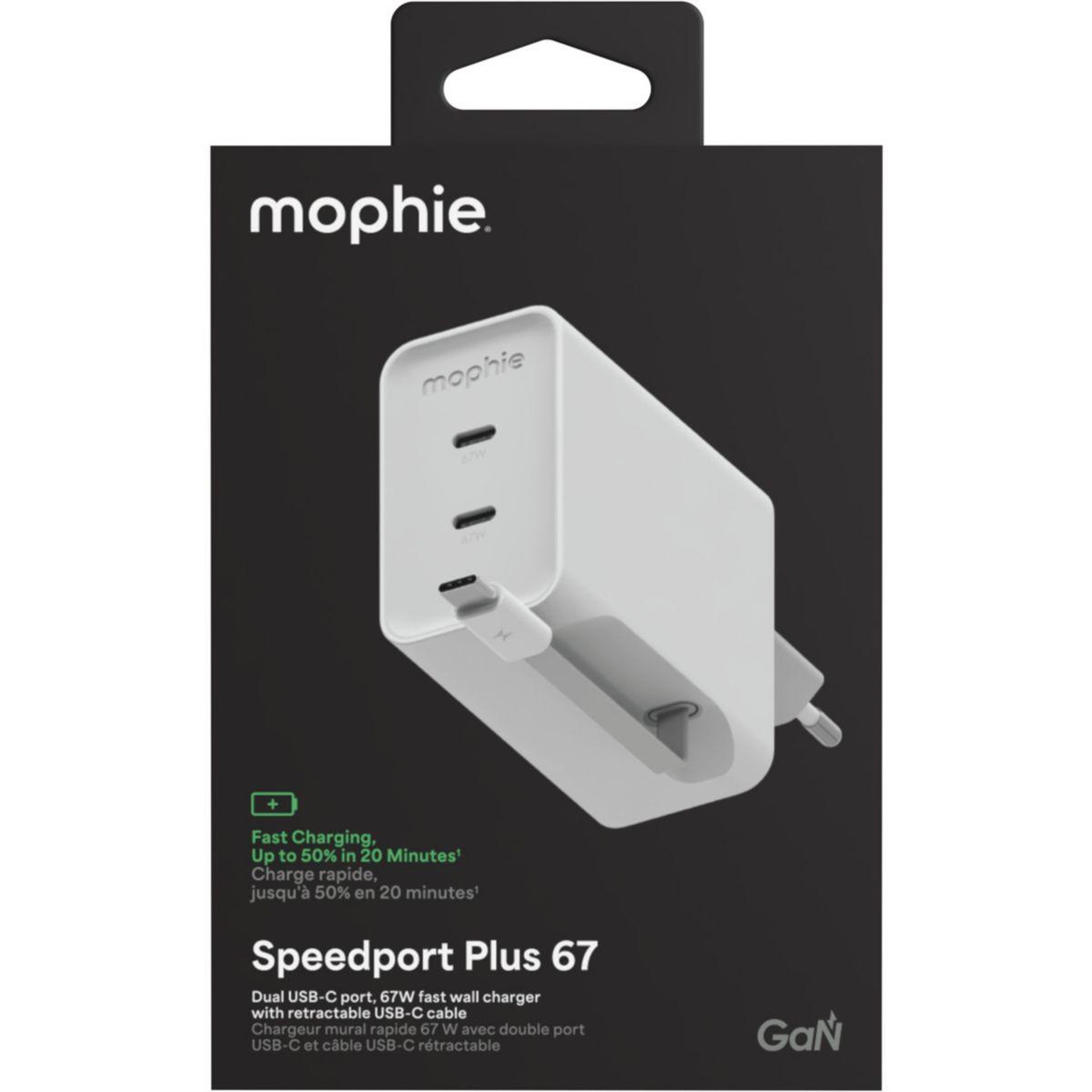 Mophie Chargeur secteur 67w gan usb-c x2 white