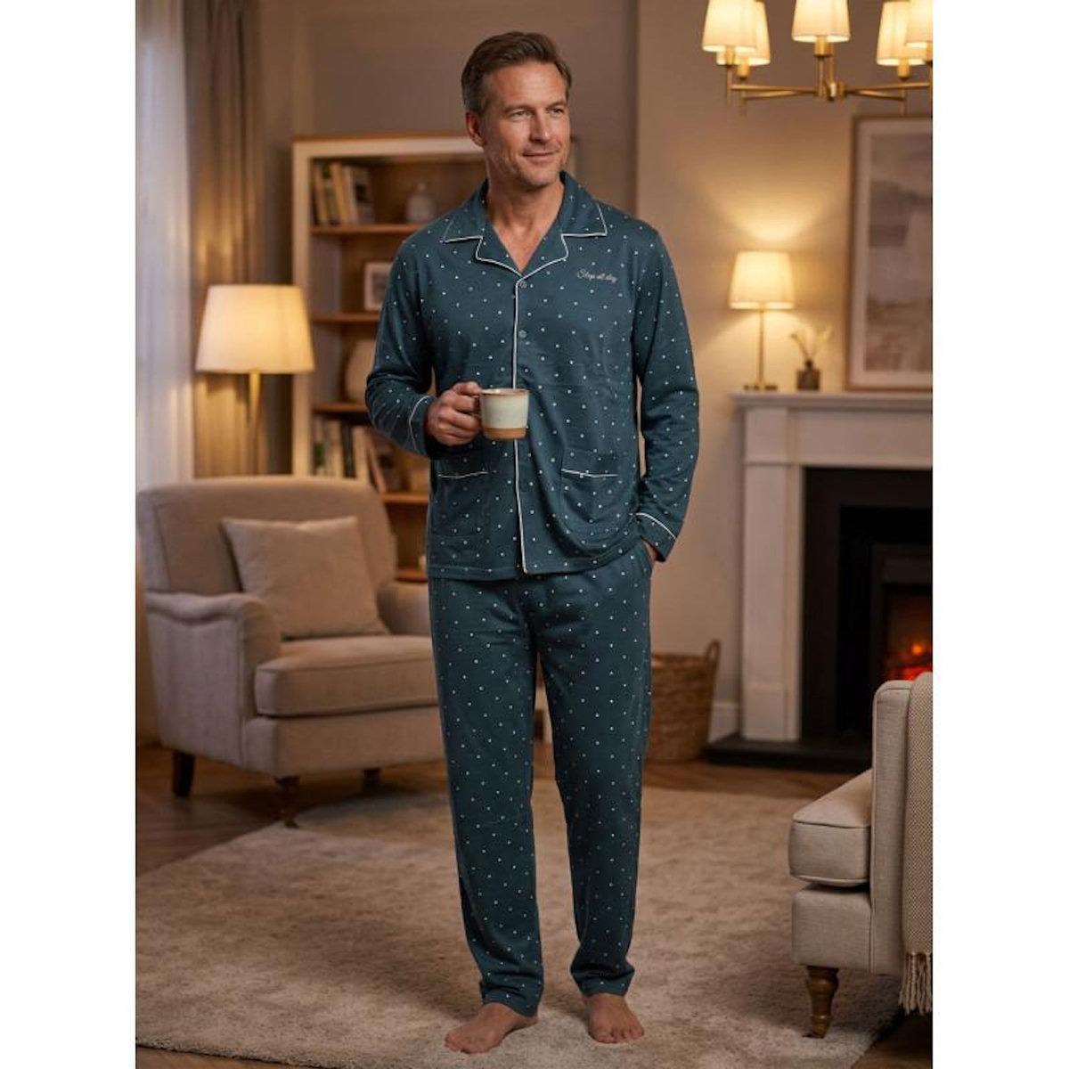 OZABI Pyjama Homme Long Boutonne Col Chemise Ultra Doux