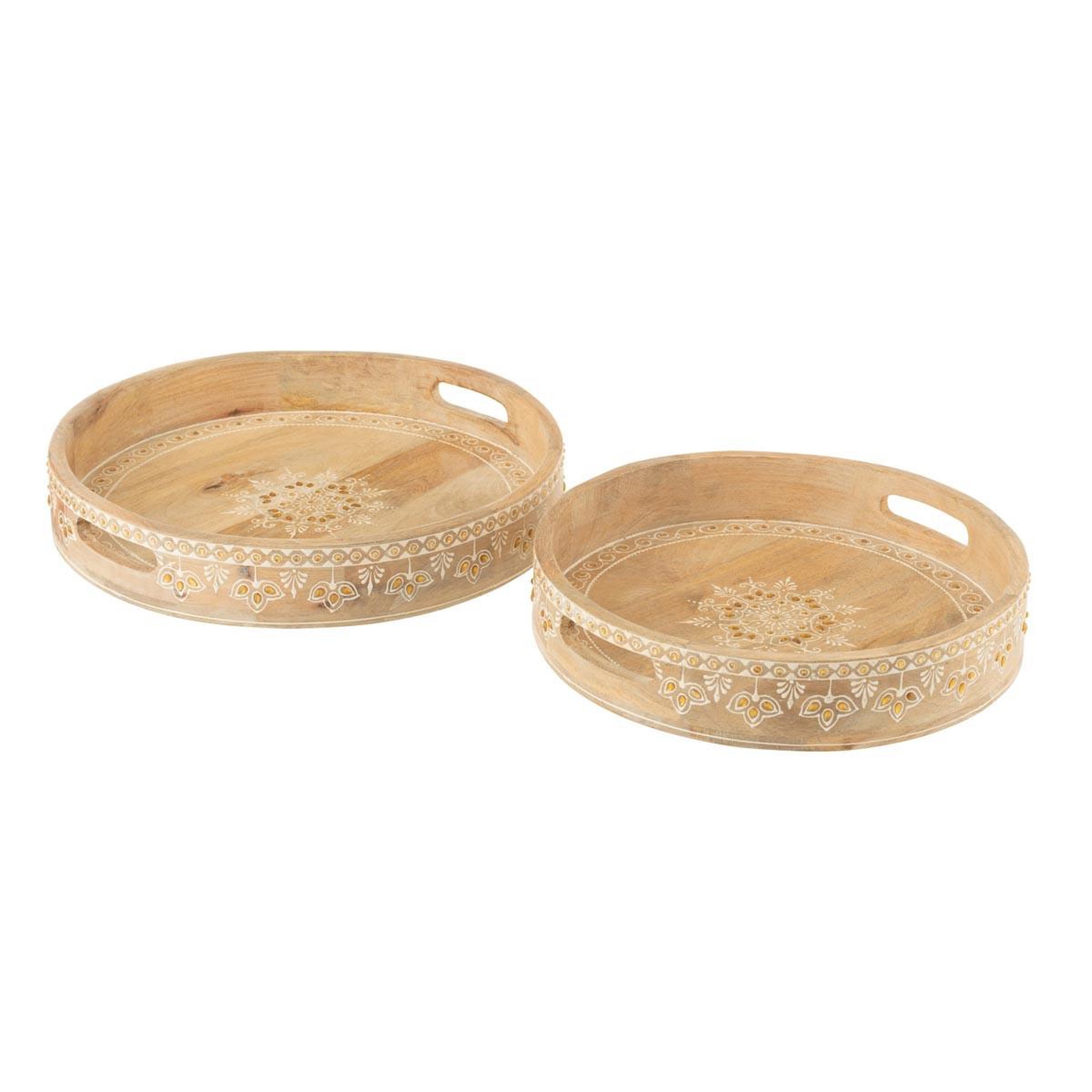 J-LINE Lot de 2 plateaux en bois  perle du sahara  40cm naturel