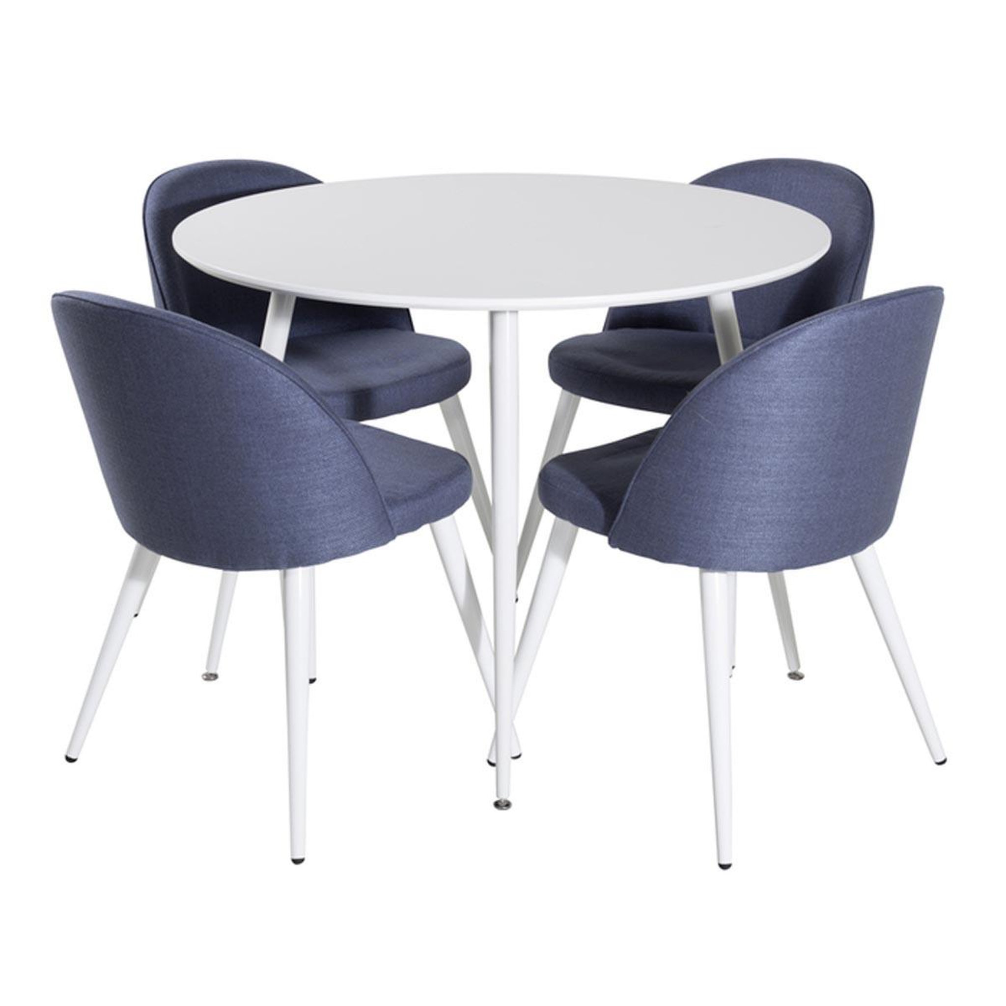 Paris Prix Ensemble table à manger & 4 chaises  plaza i & velvet  100cm blanc & bleu