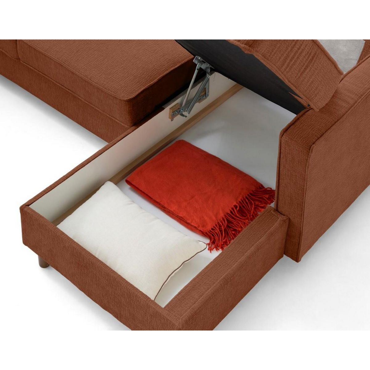 LISA DESIGN Jake - canapé panoramique d'angle gauche 7 places convertible avec coffre en tissu velours relief