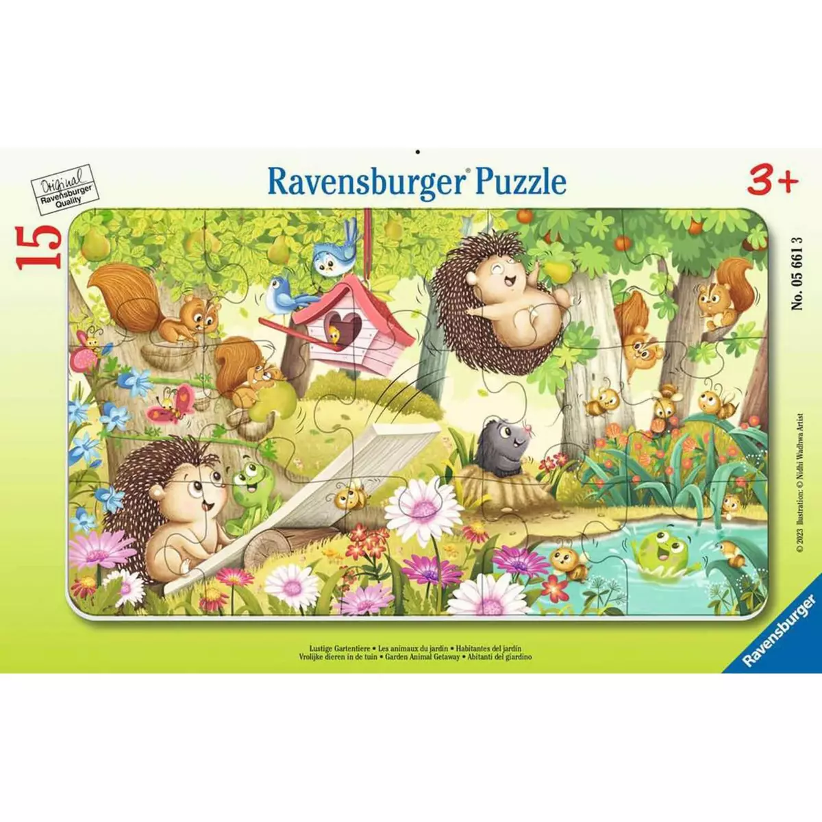RAVENSBURGER Puzzle cadre 15 pièces : Les animaux du jardin