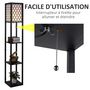 Voir la diapositive 5 : HOMCOM Lampadaire étagère lampe étagère 26L x 26l x 160H cm 3 étagères 4 niveaux MDF noir motif nid d'abeille