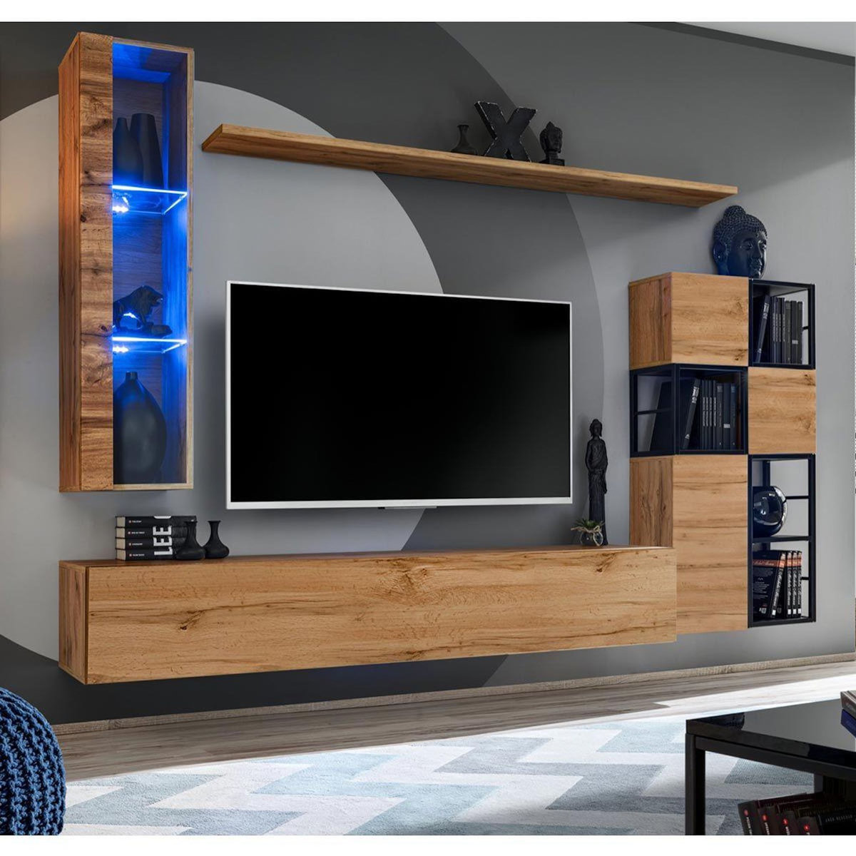Paris Prix Ensemble Meuble TV Design  Switch II  250cm Naturel & Noir