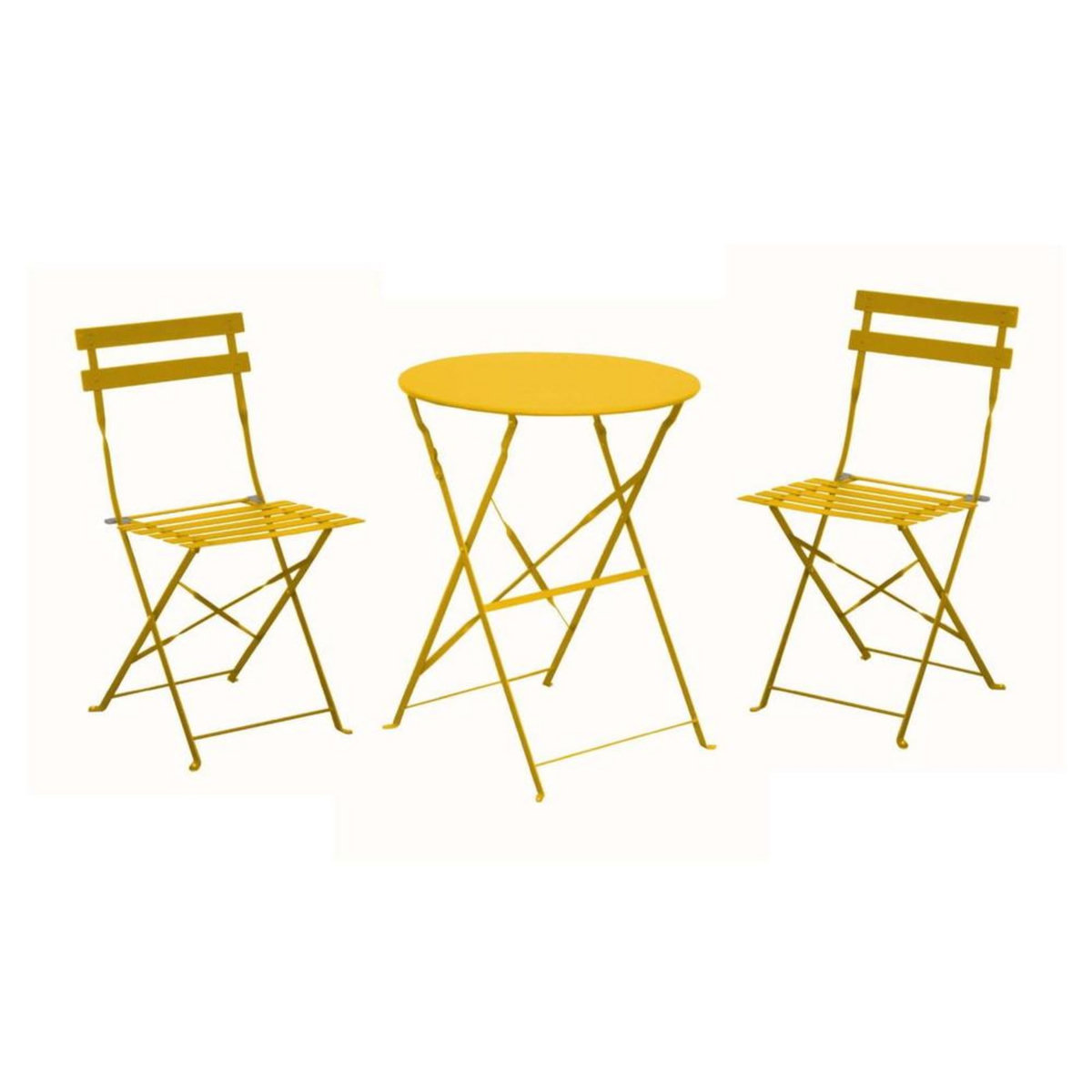 Proloisirs Ensemble Guéridon de jardin Cuba Ø 60 cm - miel + 2 Chaises pliante Cuba