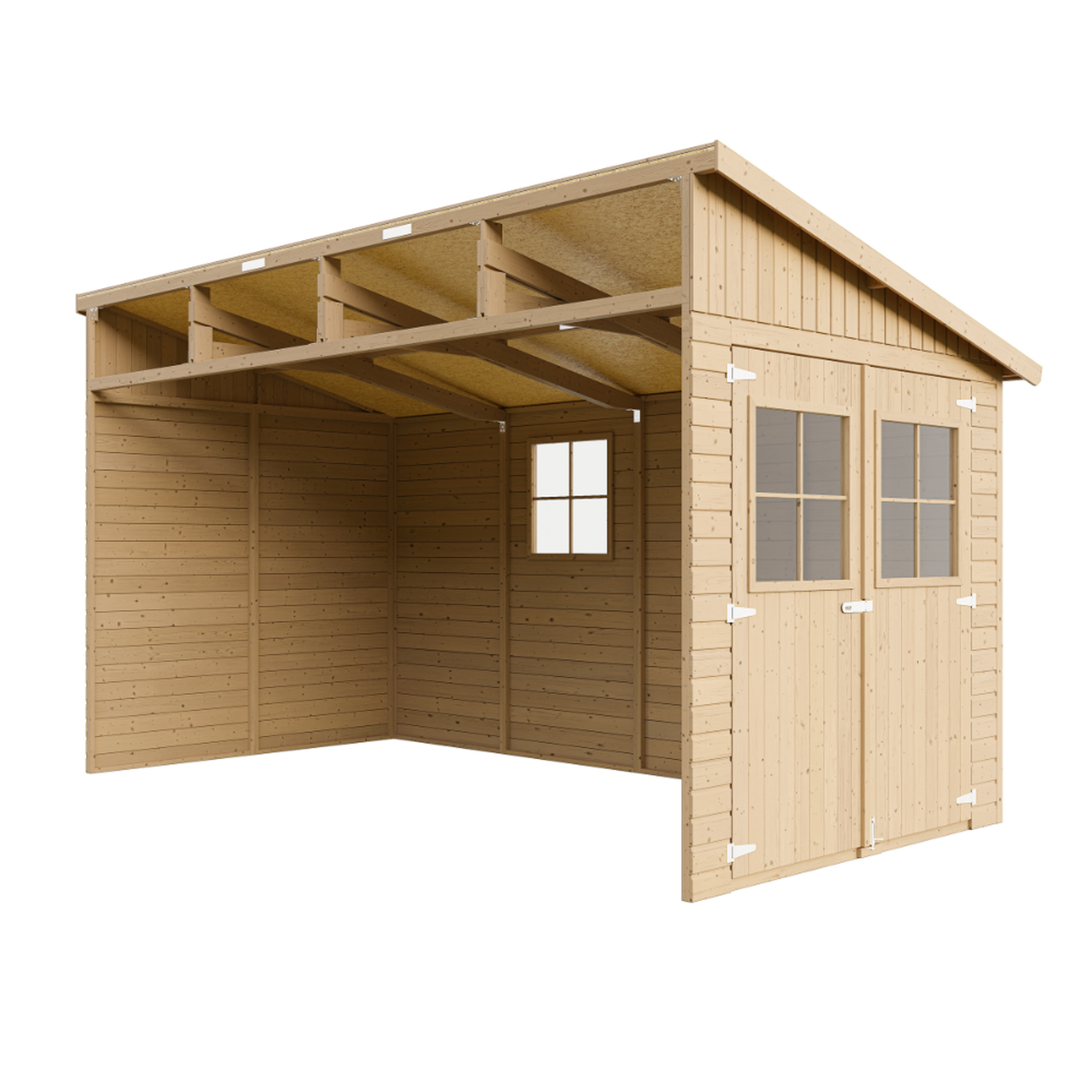 TIMBELA Abri de Jardin en Bois sans paroi latérale avec les planchers imprégné - 8 m2 M340+M340G