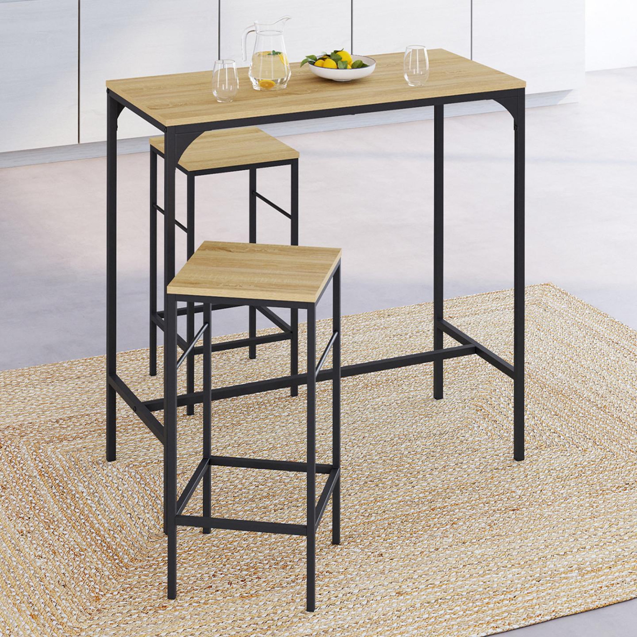 Voir la diapositive 2 : ID MARKET Ensemble table haute de bar detroit 95 cm et 2 tabourets design industriel