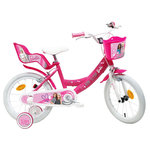 MATTEL Vélo enfant - Modèle Barbie 16'' pour enfant de 105 à 120 cm avec stabilisateurs - Panier avant - Porte poupée arrière - 2 freins & Roues gonflables