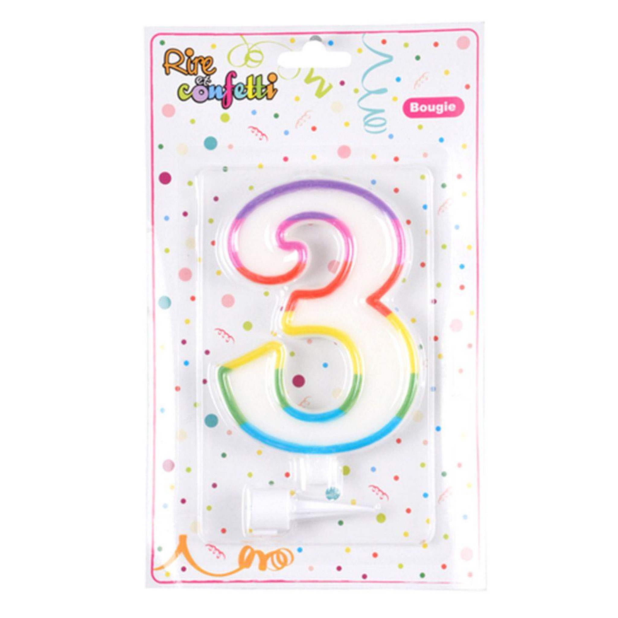 Voir la diapositive 3 : HOMEA Bougie d'Anniversaire  Chiffre 3  10cm Multicolore
