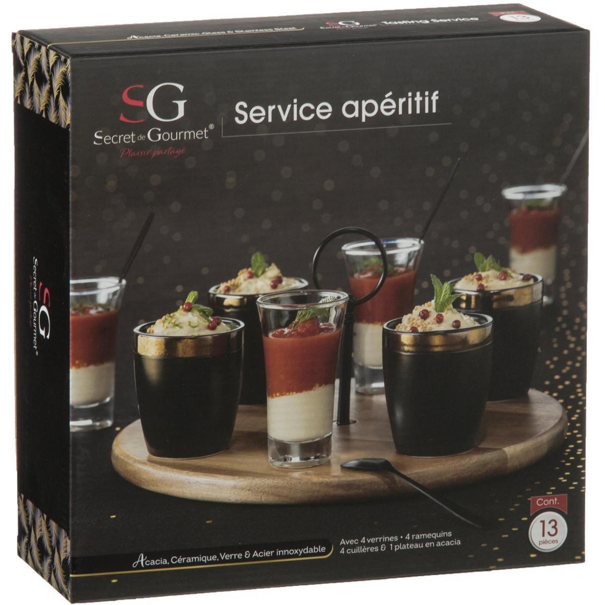 Voir la diapositive 6 : SECRET DE GOURMET Set apéritif 13 pièces  lady jungle  27cm noir
