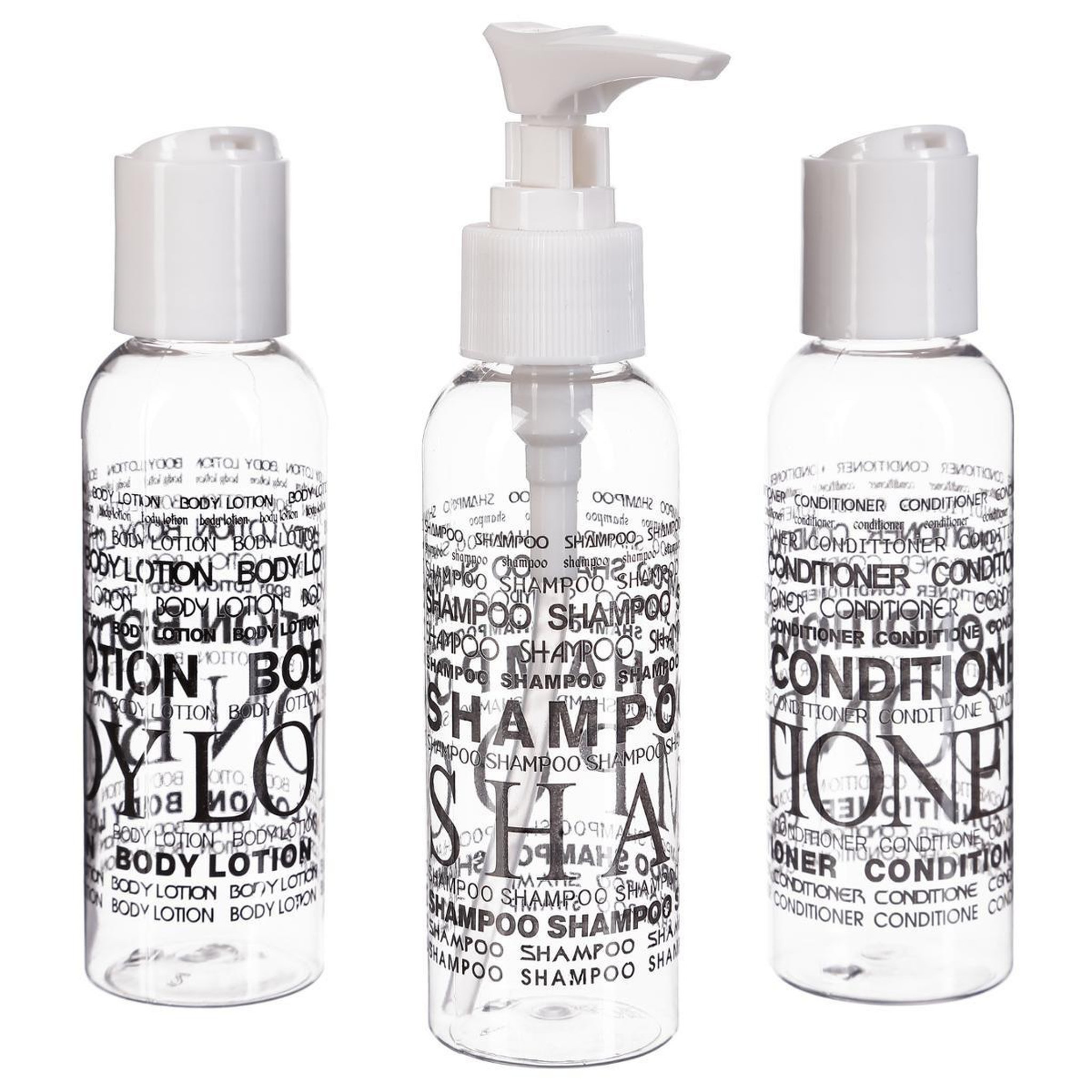 Voir la diapositive 1 : Body beauty Set de 3 flacons  voyage  13cm transparent